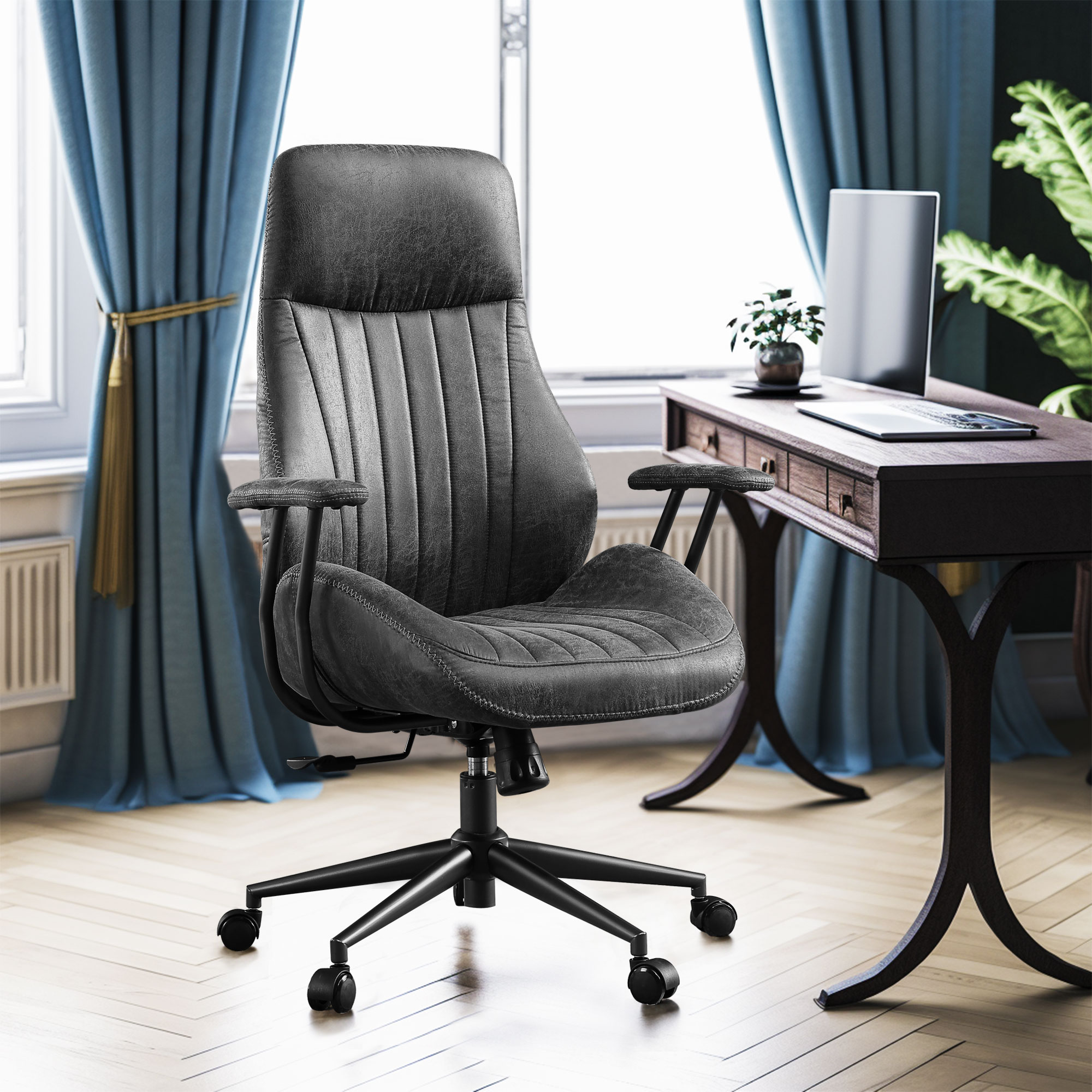 weaxty HMBLEAKL700 Tetra Gray Contemporary Ergonomic Adjustable Height Swivel Fabric Desk Chair