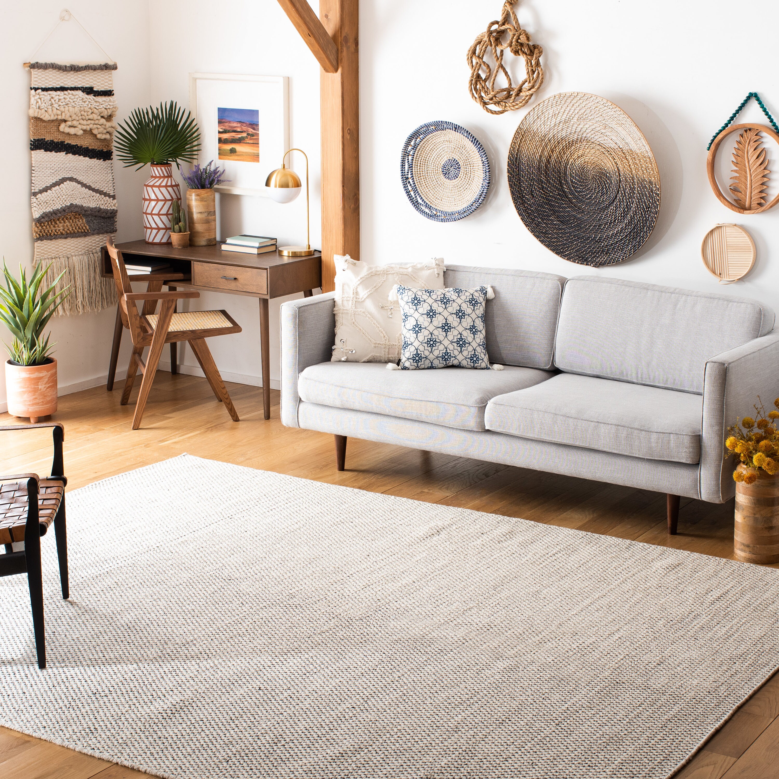Ivory Flat Woven Wool 8' x 10' Handmade Area Rug