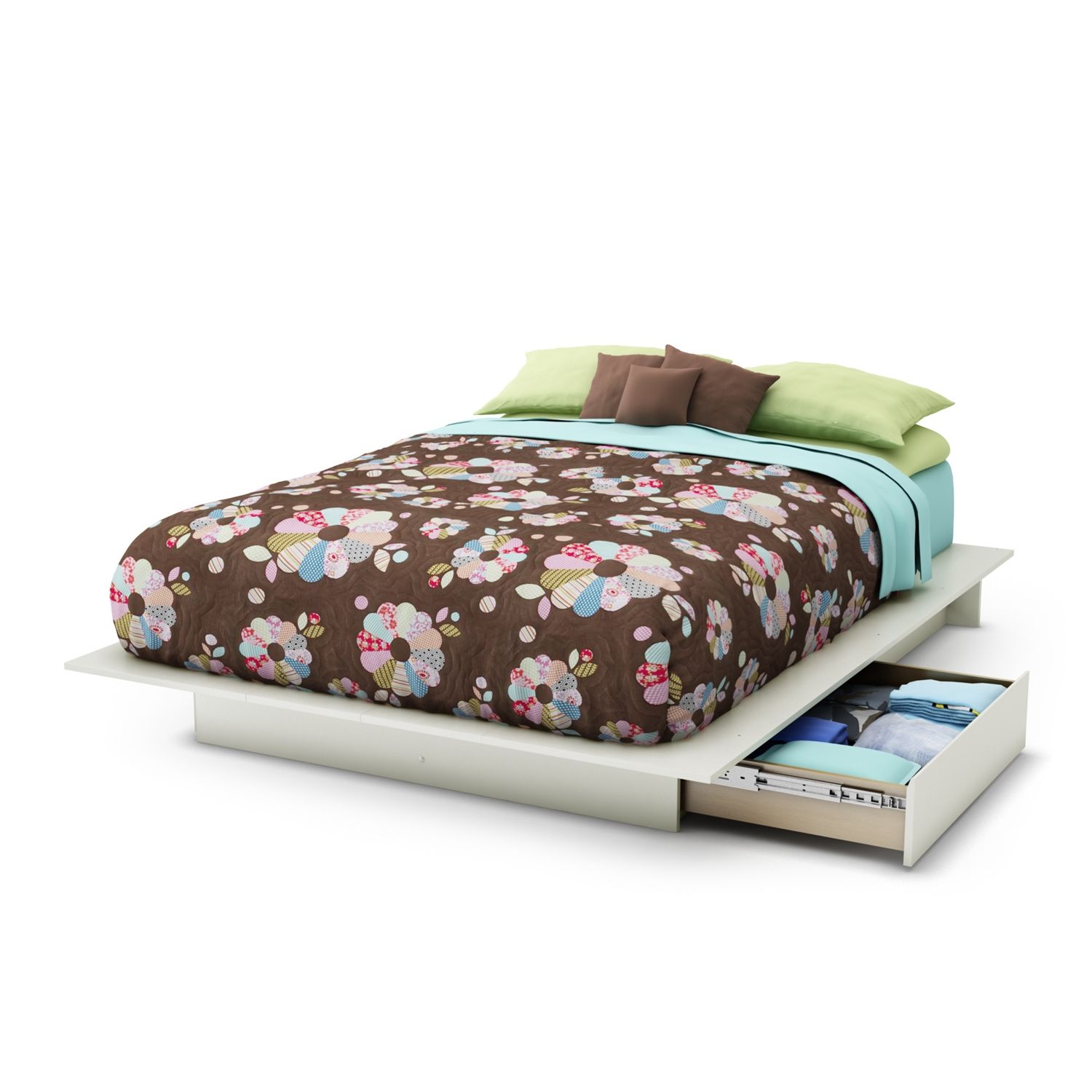 Slickblue White Queen Platform Bed Frame with 2 Storage Drawers ...