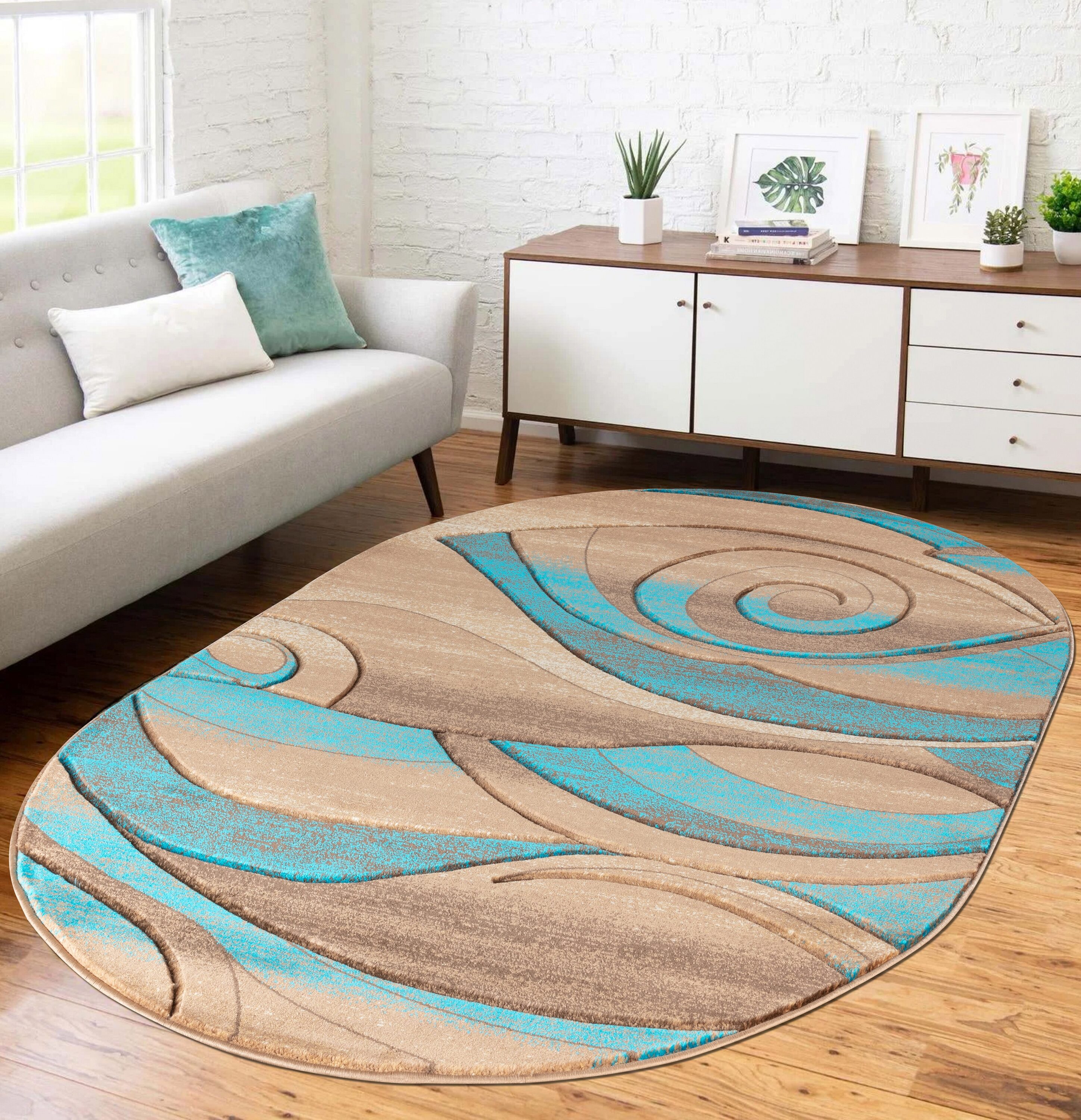 MDA Rugs OR3458OV Orelsi 5 x 8 (ft) Polypropylene Brown/Blue Oval Indoor Abstract Area rug