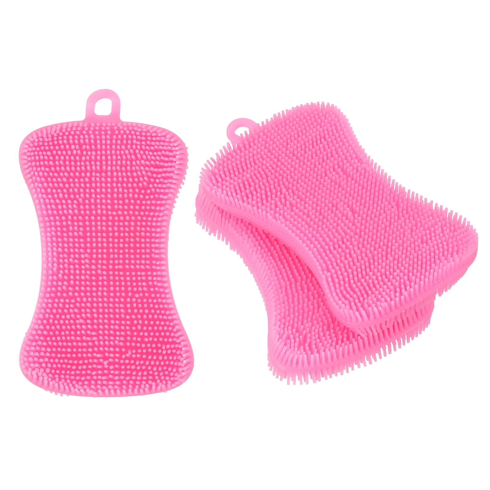 Unique Bargains Silicone Dish Scrubber 3Pack Reusable Dishes Sponges Silicone Sponges Double Design for Kitchen Bathroom Cleaning Gadgets Accessories Countertop Cookware Pots Pans Pink