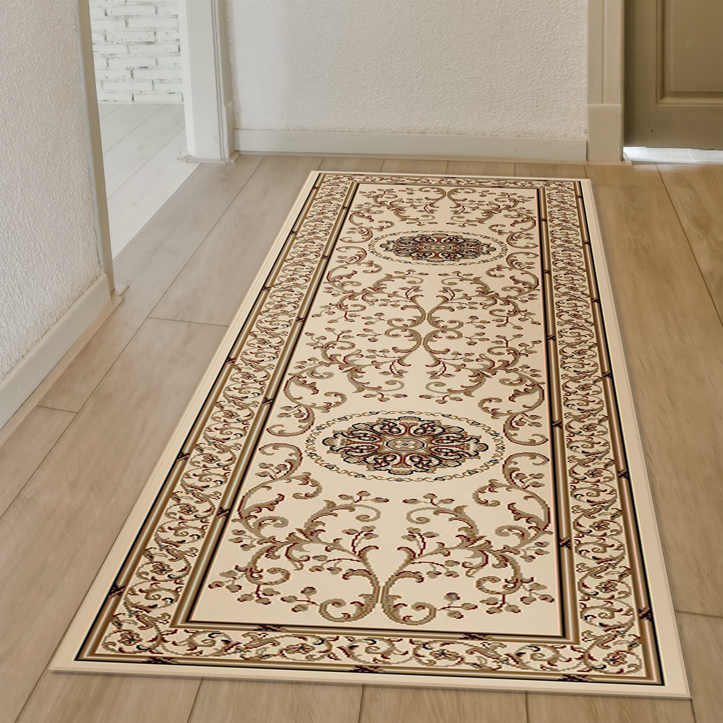 Radici USA 1419/1314/IVORY Noble 2 x 8 (ft) Polypropylene Ivory Rectangular Indoor Medallion Oriental Runner rug