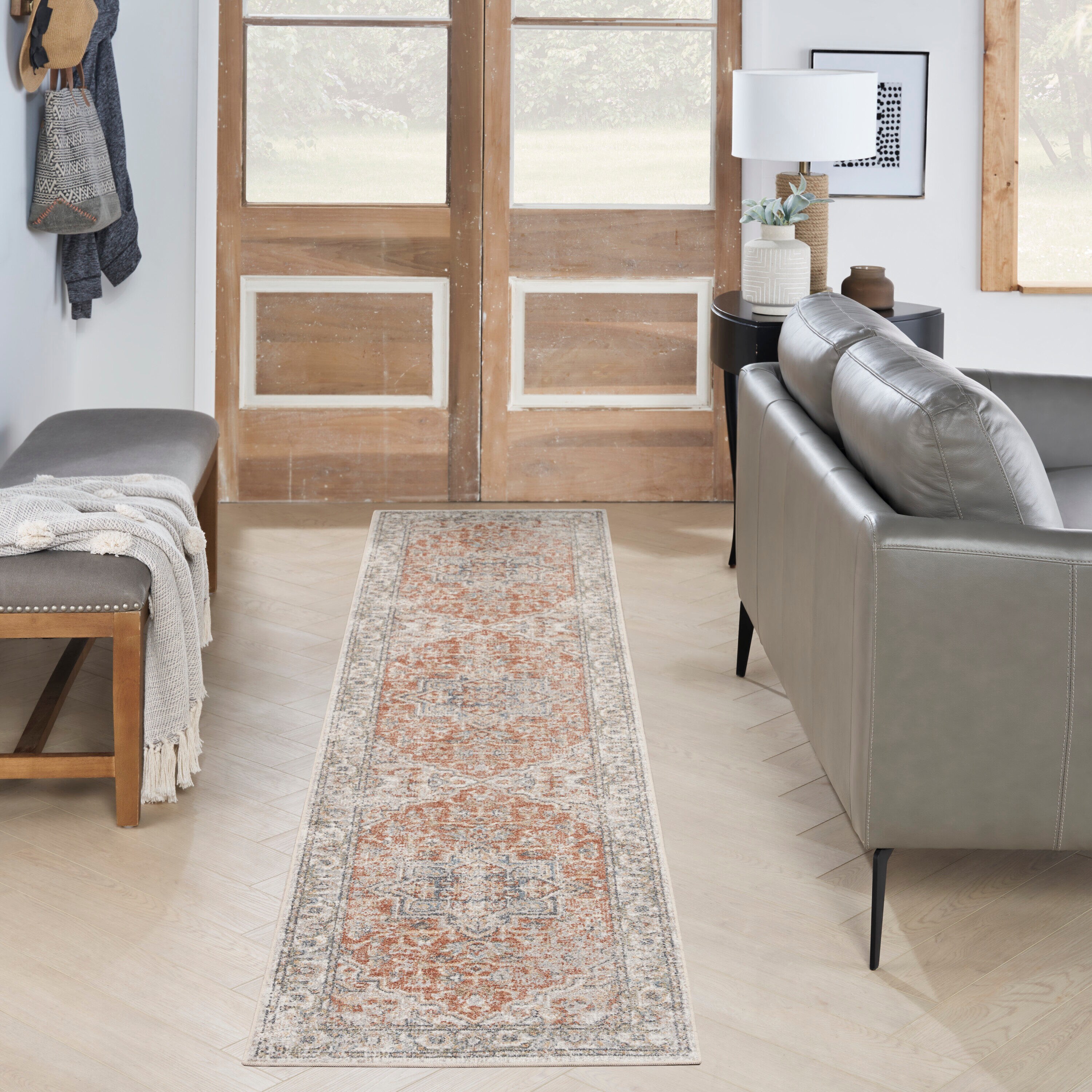 Gold Multicolor Flat Woven Synthetic Medallion Runner Rug
