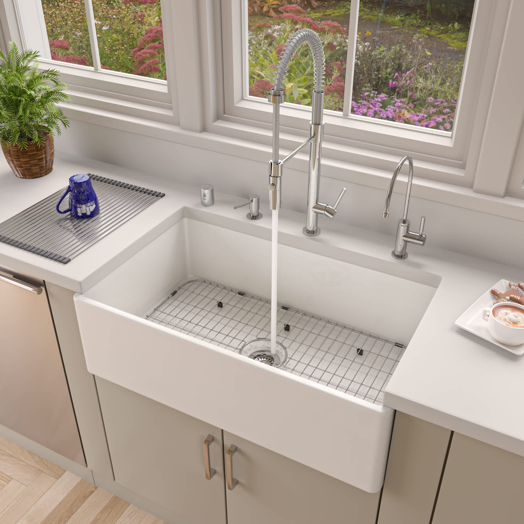 ALFI AB533-W 33-in White Smooth Apron Single Bowl Fireclay Farm Sink