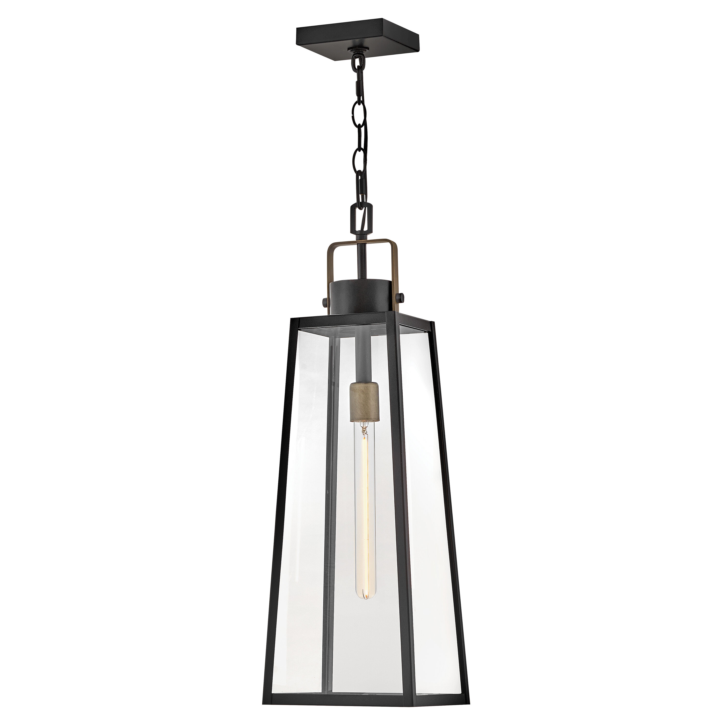 Lark 82002BK Hugh Black Transitional Clear glass Lantern Large Hanging Pendant light