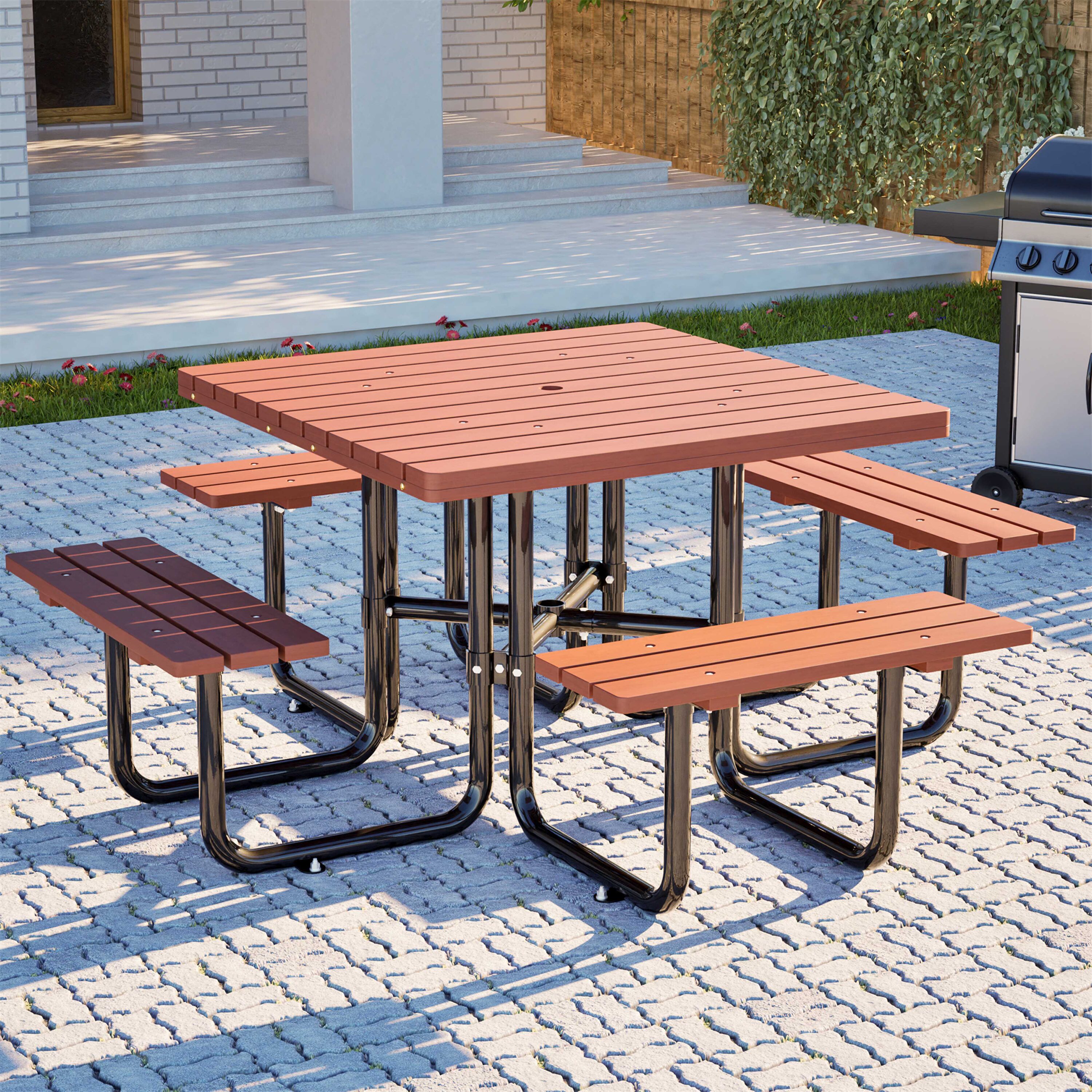 BABOOM - 46.1-in Brown wood Square Picnic Table