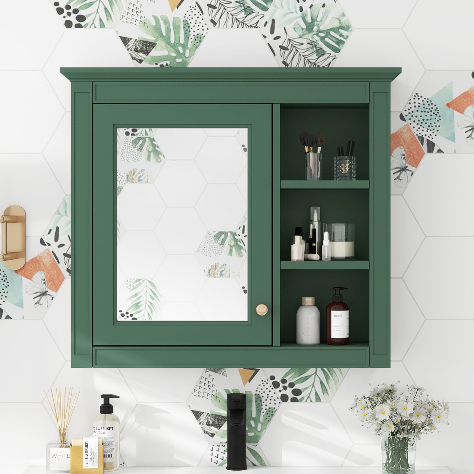 ToolCat BZ-2-69-JYG 30-in x 20-in Surface/Recessed Mount Green Mirrored Rectangle Soft Close Medicine Cabinet