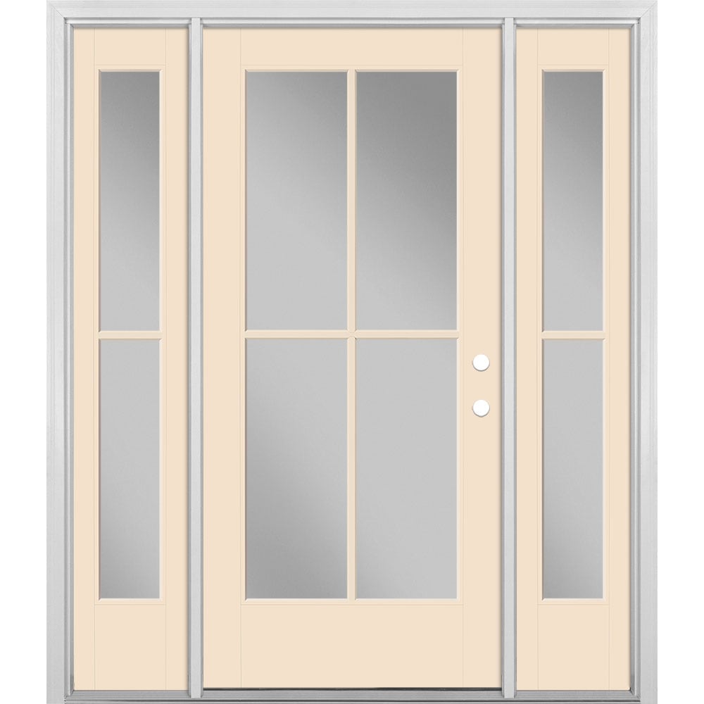 Masonite 1524167 60-in x 80-in x 4-9/16-in Fiberglass Full lite Left-hand inswing Bisque Painted Prehung Single door with sidelights Front Door with Brickmould Insulating core Simulated divided light