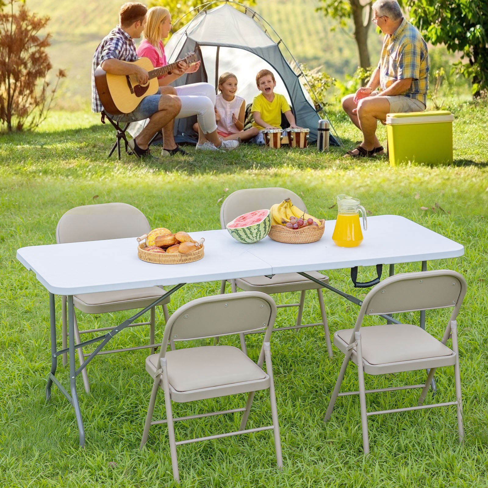GlasFlength 70 Inch Indoor Outdoor Folding Table Heavy Duty