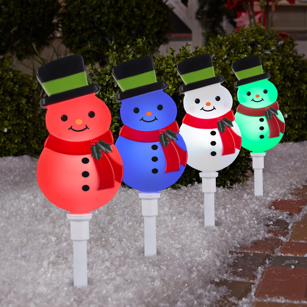 Gemmy Lightshow 4-Marker Multicolor Snowman Christmas Pathway Markers ...