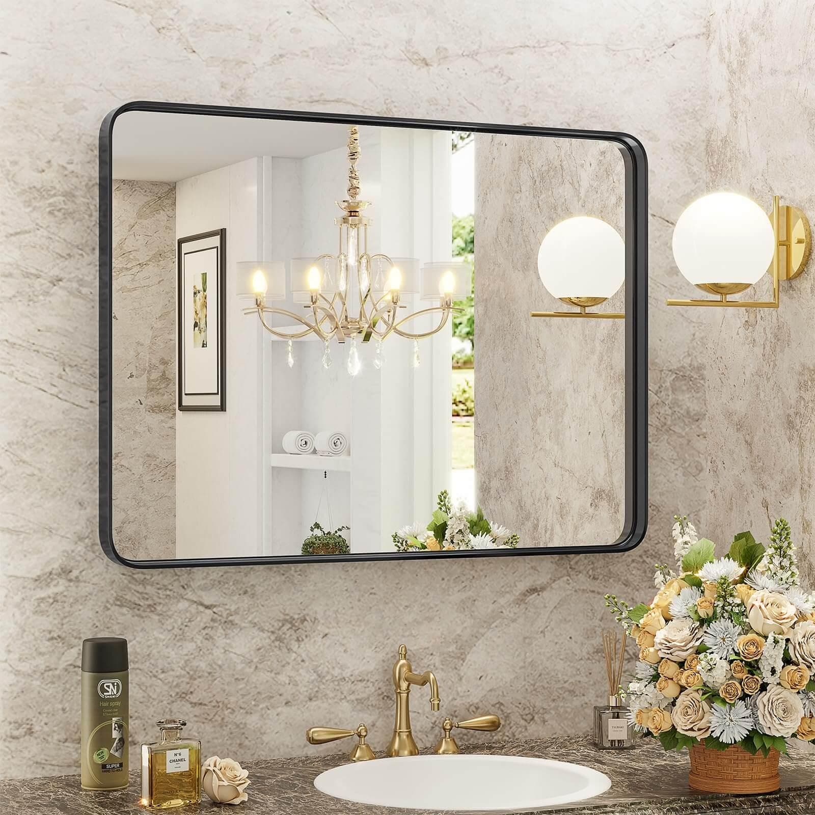 Bayfeve BF-38183-MIR 40-Inches x 30-Inches Framed Rectangle Bathroom Vanity Mirror ( Black )