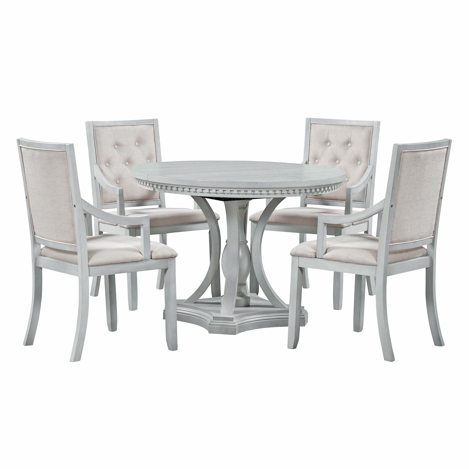 SINOFURN SYA010186WT Beige + Gray Rustic Dining Room Set with Round Table ( Seats 4 )