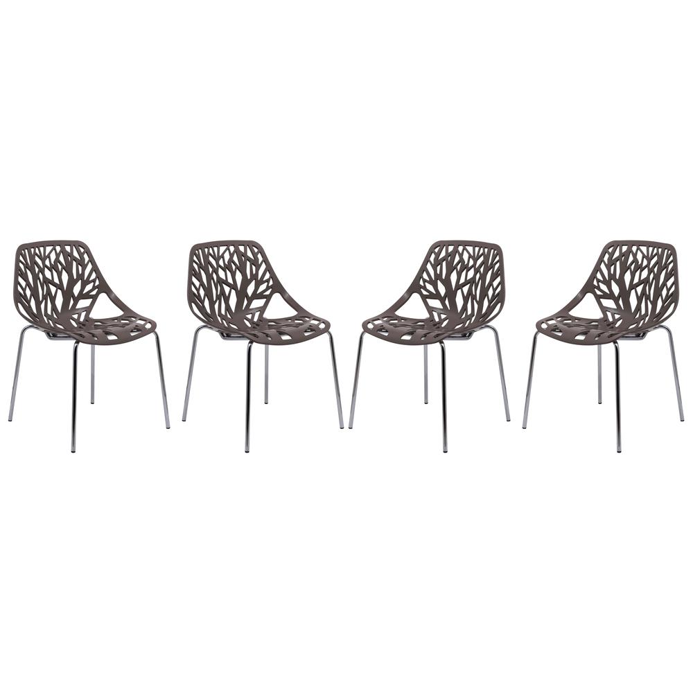 Leisuremod BG3143499 Modern Asbury Dining Chair w Chromed Legs Set of 4
