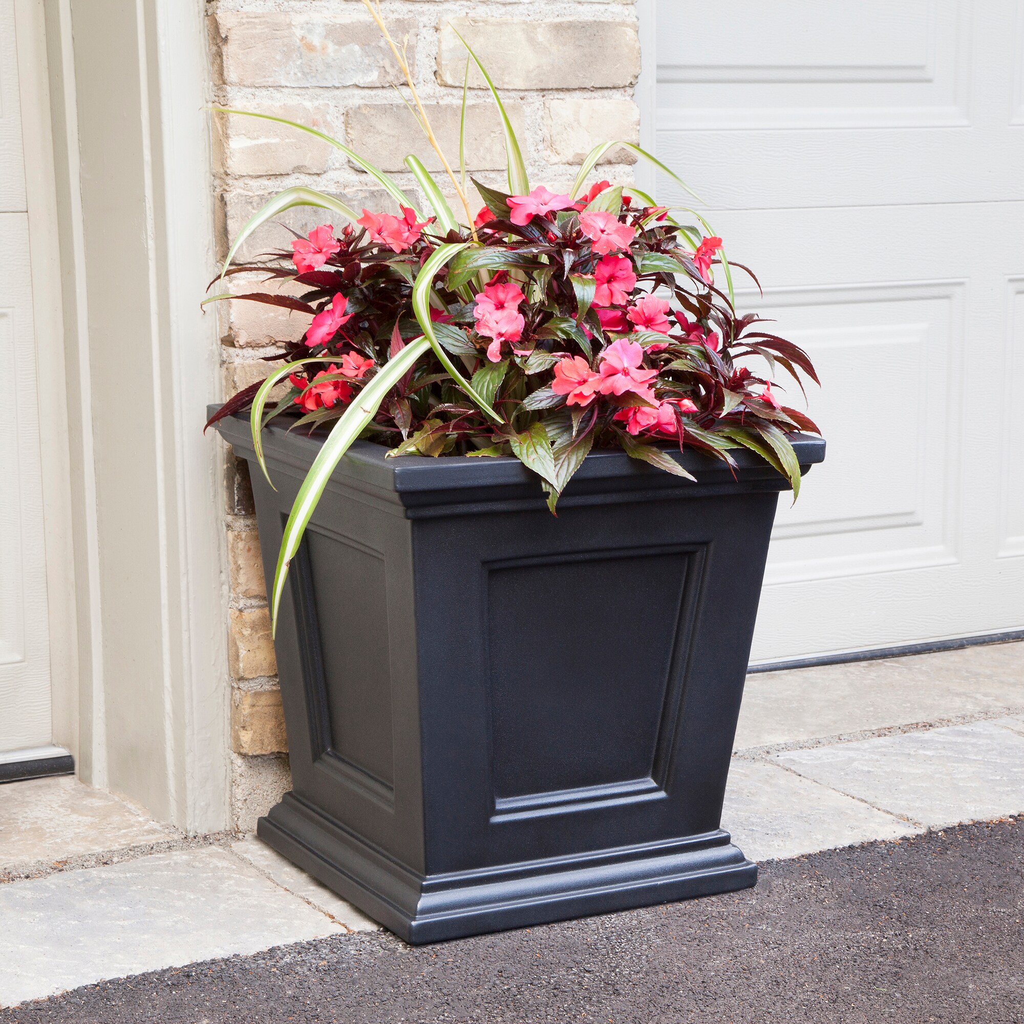 Black 17" Self-Watering Square Resin Planter