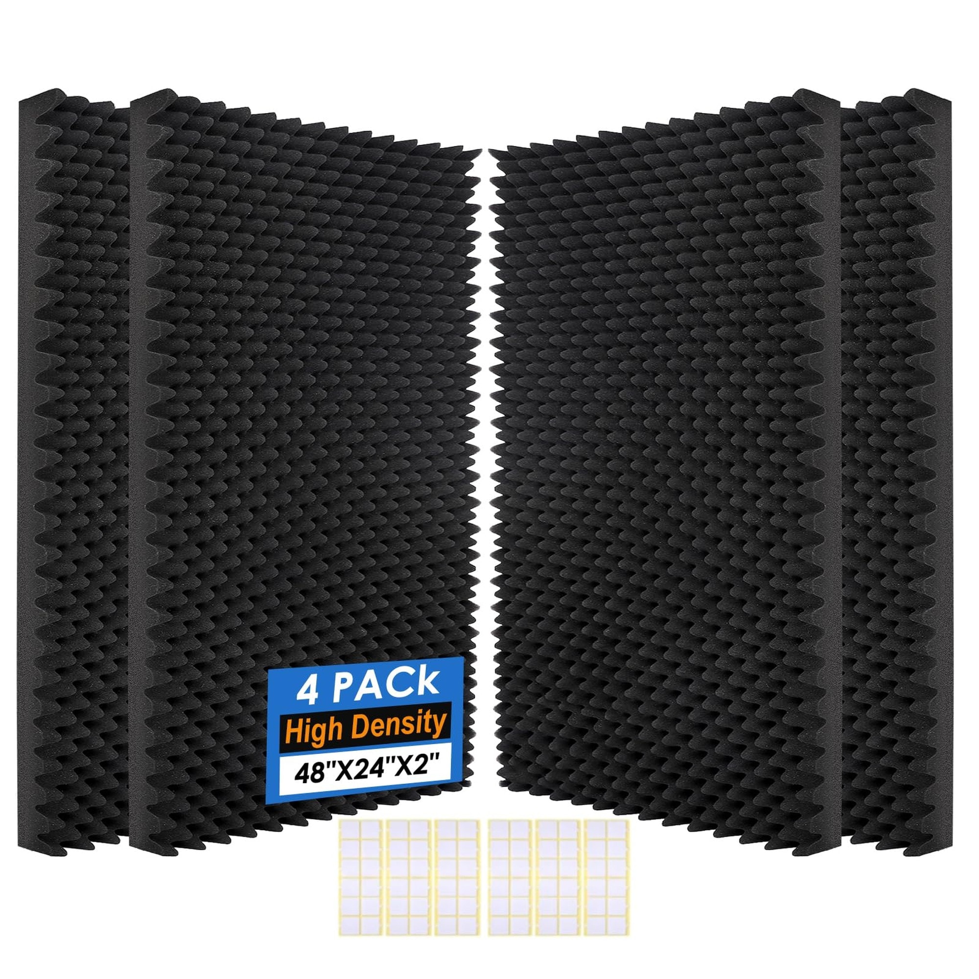 Angel Sar 4 Pack Egg Crate Acoustic Foam Panels 48 X 24 X 2 Inches Sound Proof Noise Dampening for Studio Walls Ceiling