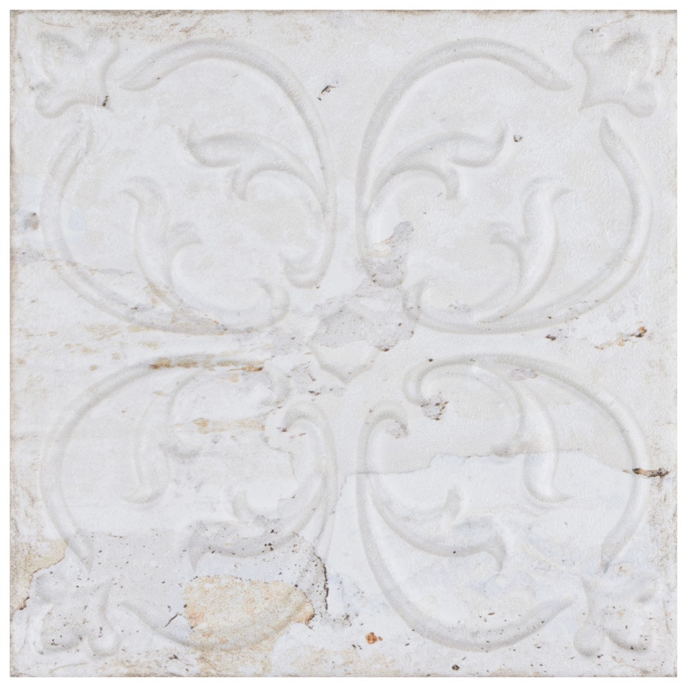Affinity Tile S1WAIAVWO Sample- Aevum Ornato White 8-in x 8-in Matte Ceramic Wall Tile