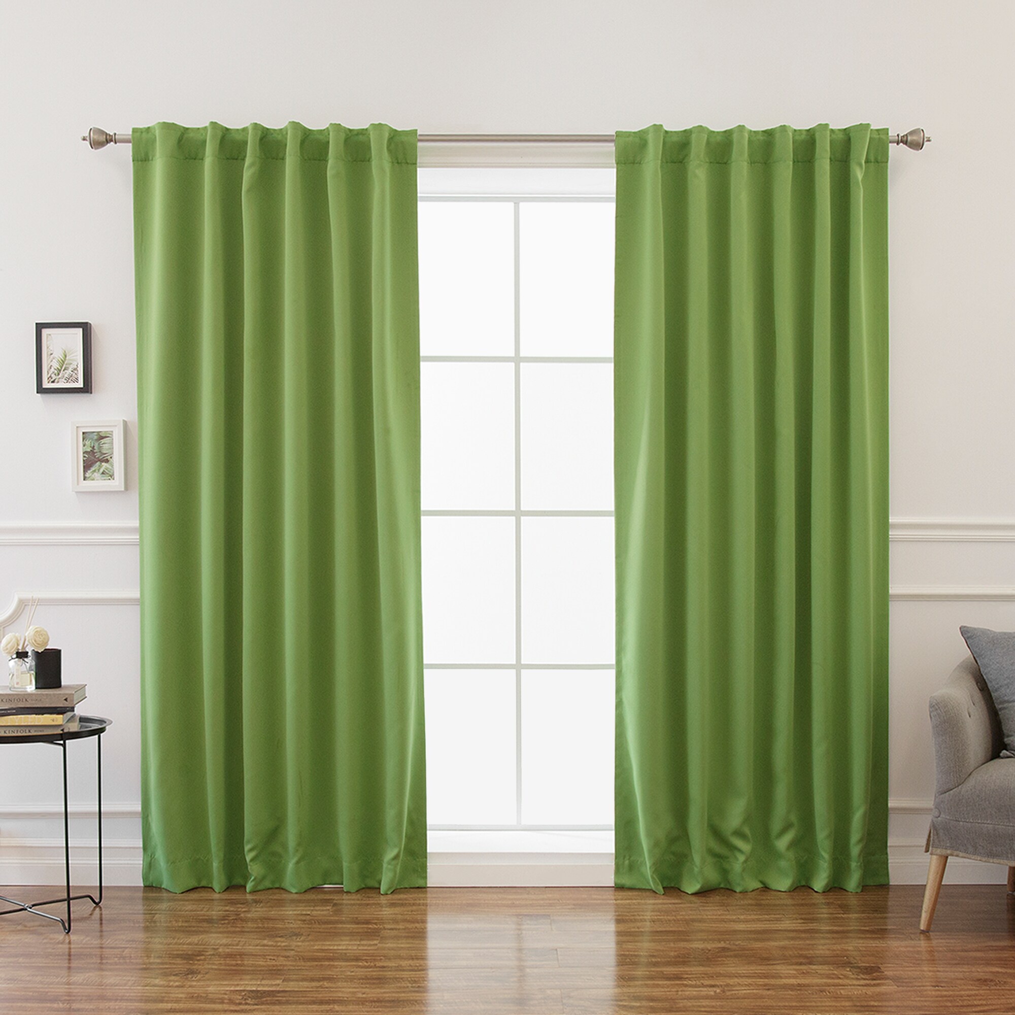 Best Home Fashion SOLID-84-GREEN 84-Inches Green Blackout Back tab Curtain panel pair