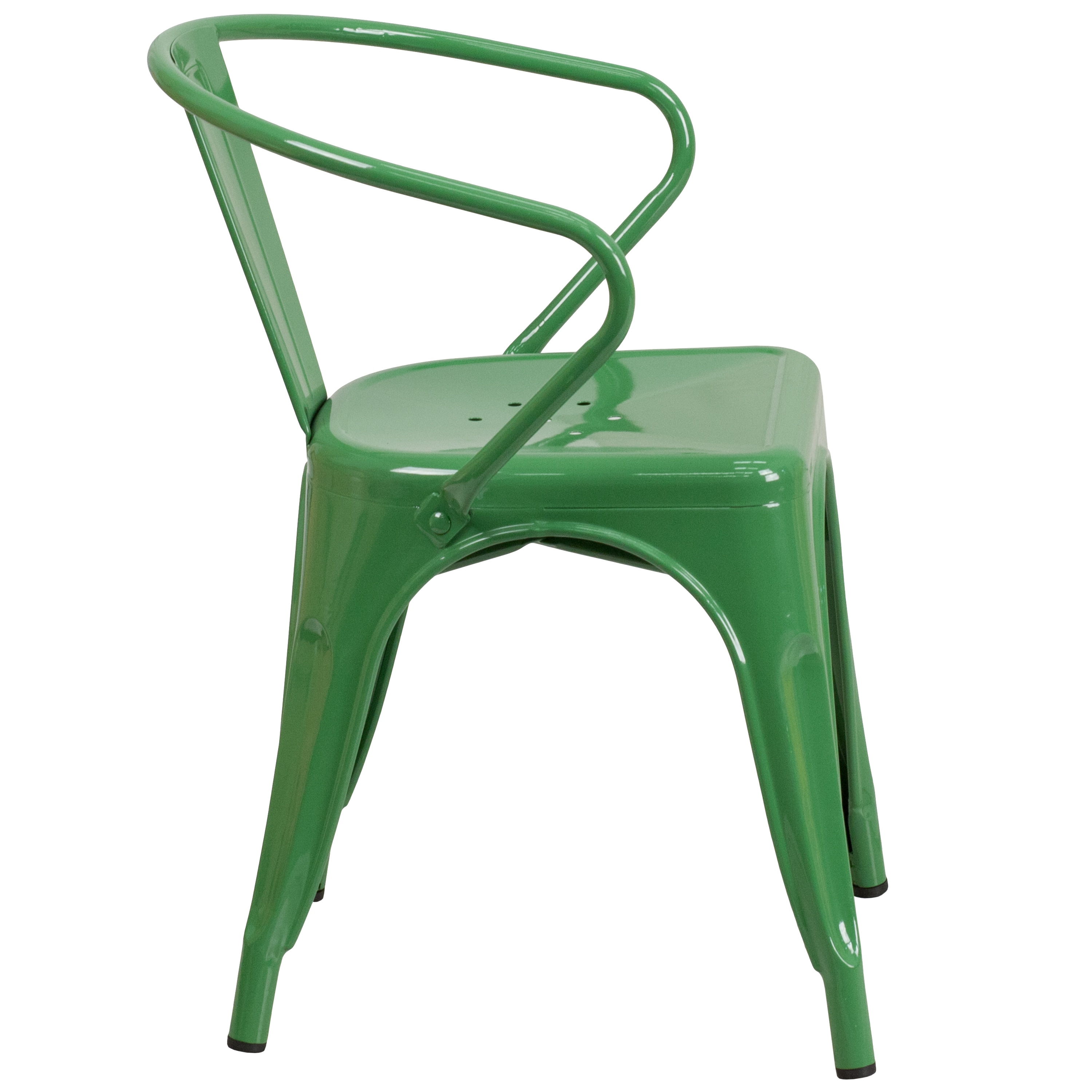 Vibrant Green Steel Indoor-Outdoor Armchair with Vertical Slat Back