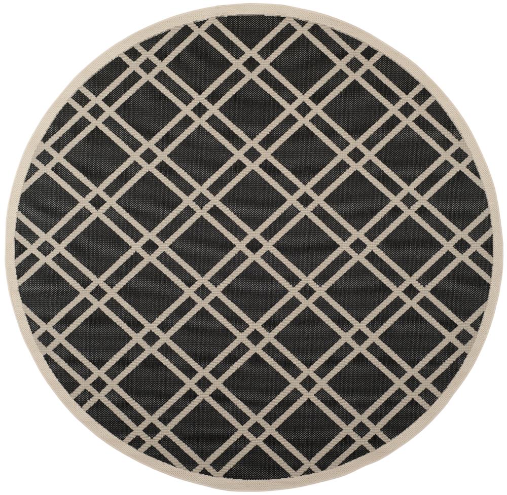 Safavieh CY6923-266-8R Courtyard Eden 8 x 8 (ft) Loomed Polypropylene Black/Beige Round Indoor/Outdoor Trellis Coastal Area rug