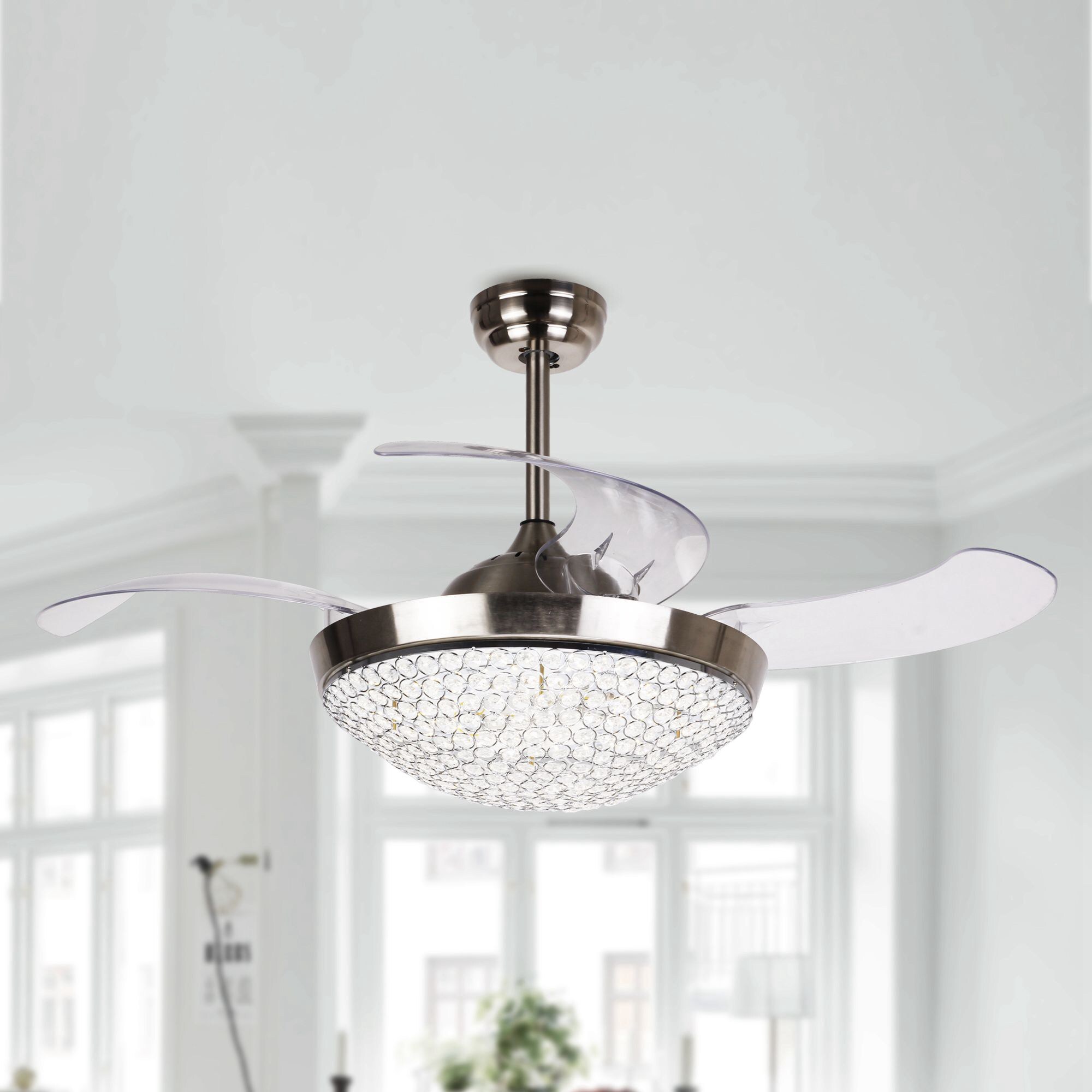 Parrot Uncle 46-in Sand Nickel Integrated LED Indoor Chandelier Ceiling ...