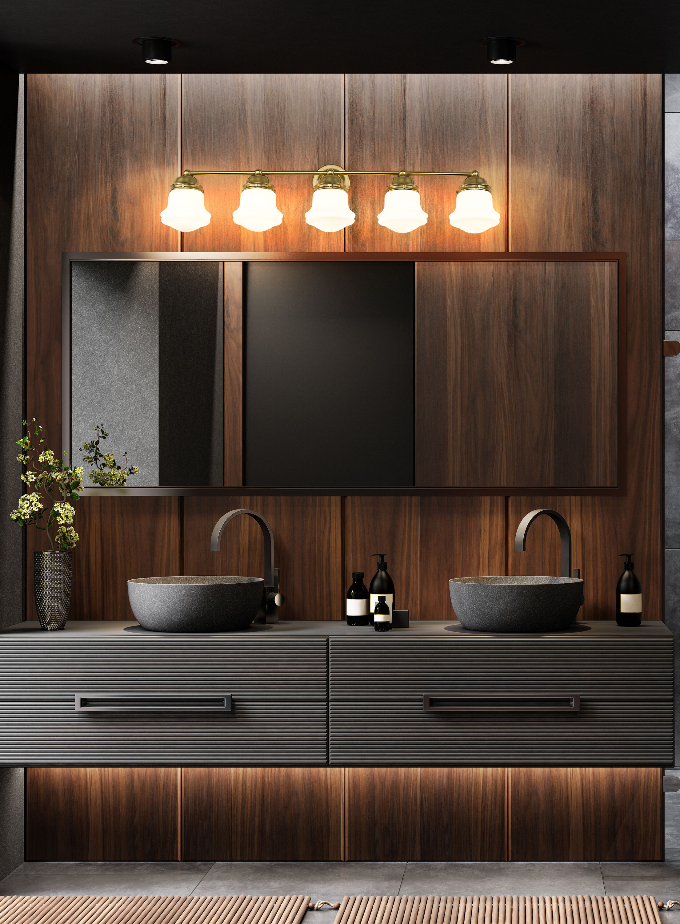 Luxe Gold 5-Light Vanity with Matte Opal Glass