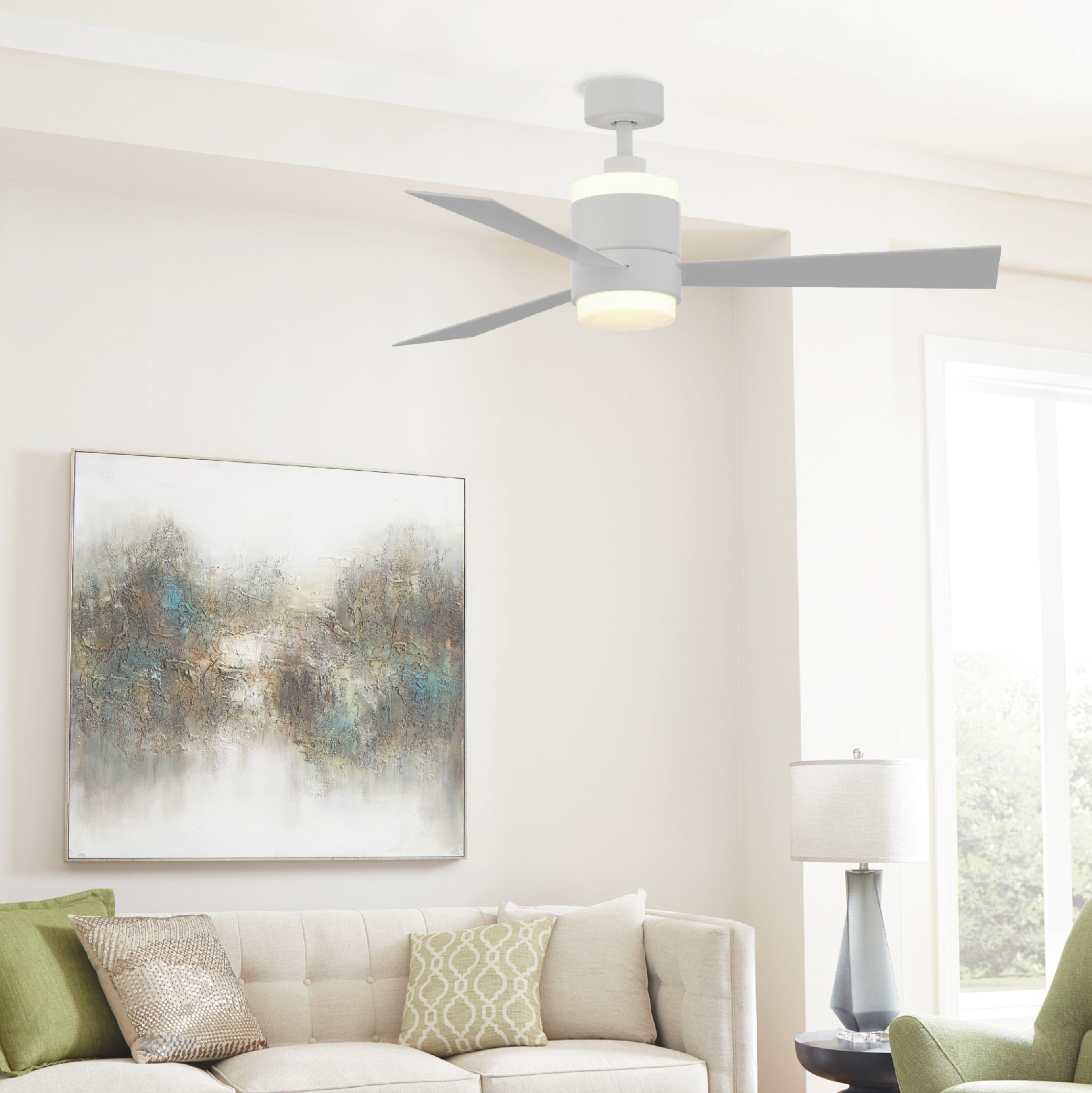 Fanimation Studio Collection LP8577LMW Upright 48-in Matte White Integrated LED Indoor Ceiling Fan with Light and Remote (3-Blade)