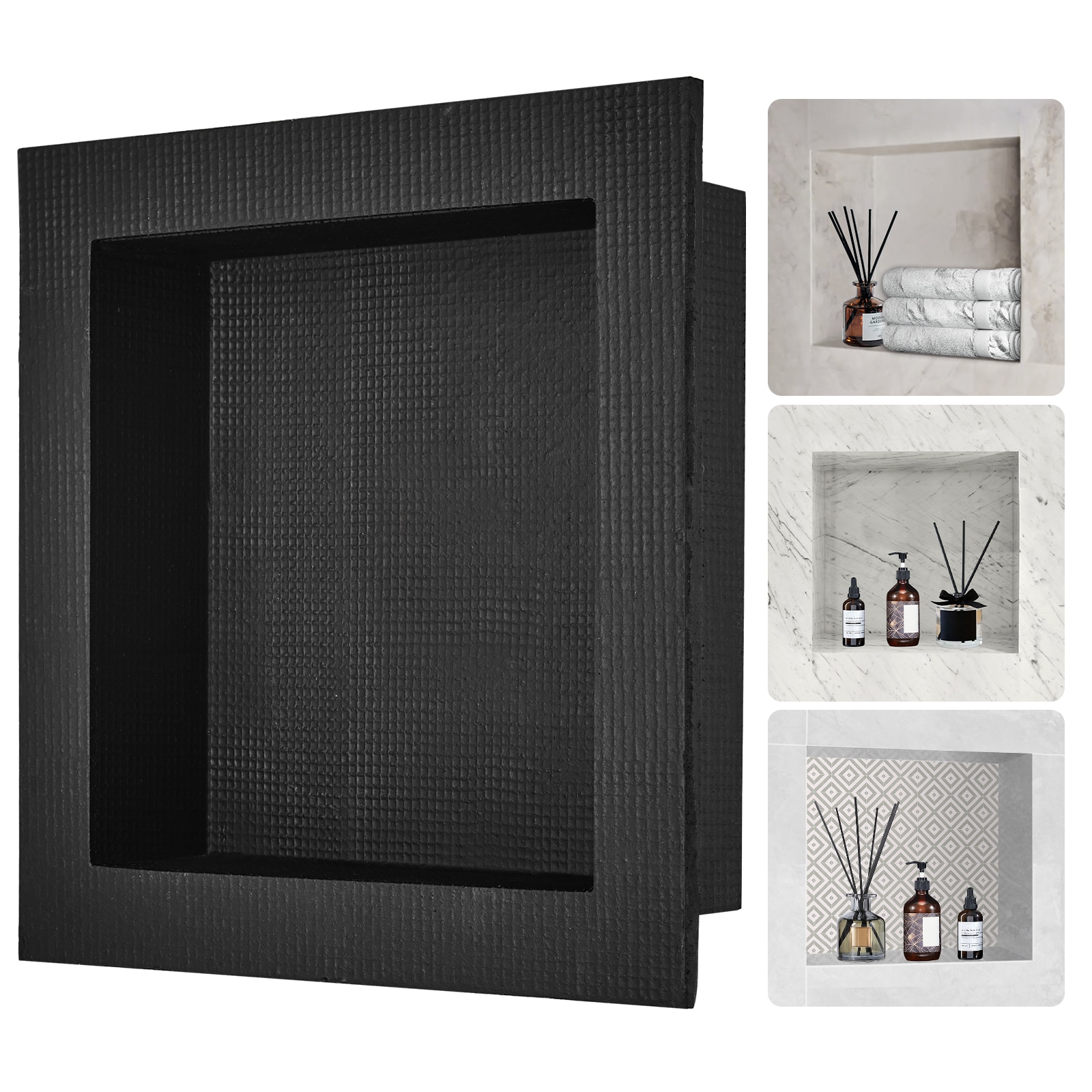 VEVOR SCSLLYBK1C1604692V0 Shower Niche Ready for Tile 16 in x 16 in  Single Shelf Organizer  Square Corners Wall inserted Niche Recessed  Sealed Protection Modern Soap Storage Niche for Shower Bathroom  Black