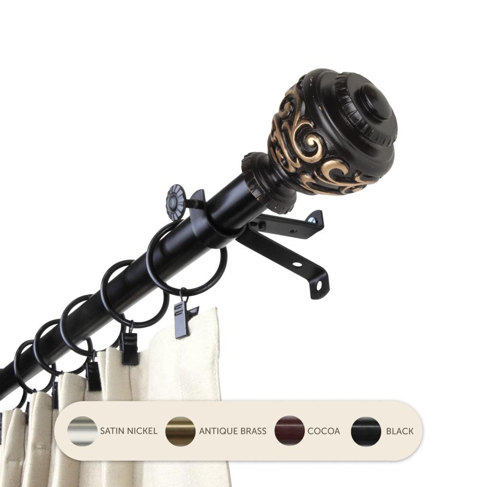 Hart & Harlow L4889-282 13/16-in Gianna 28-in to 48-in Black Steel Single curtain rod with Finials