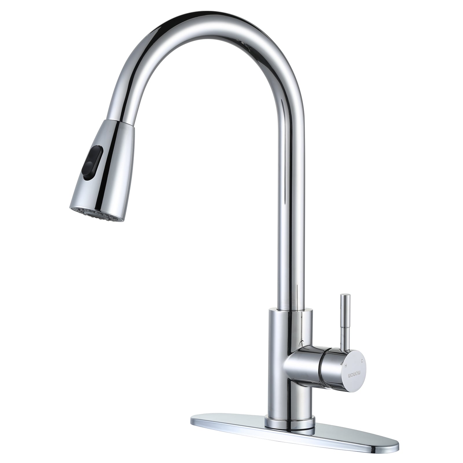 WOWOW 2310301C-AMUS Chrome Single Handle Deck-mount Kitchen Faucet with Sprayer ( Deck Plate Included )