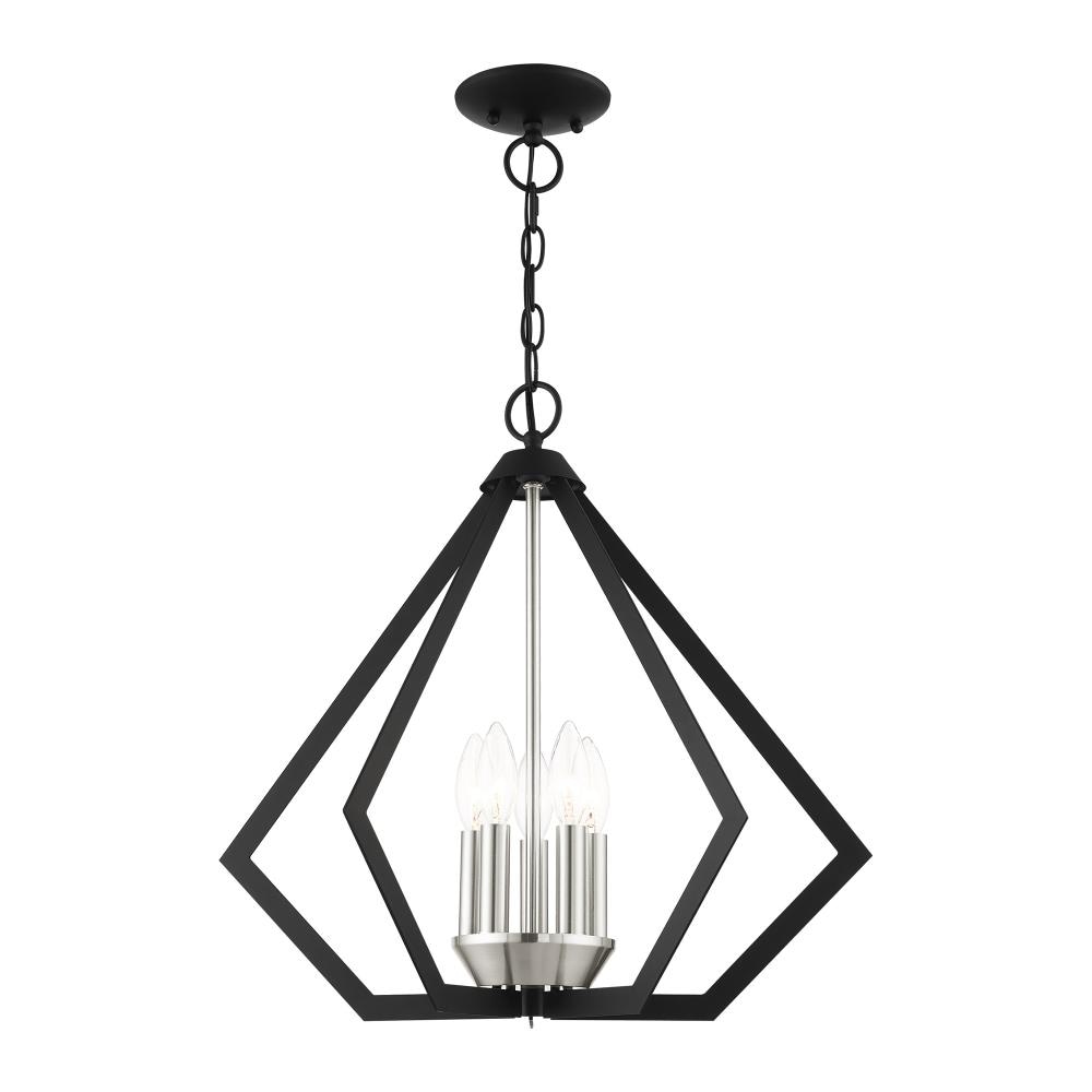 Modern Industrial Black and Nickel 5-Light Triangular Chandelier