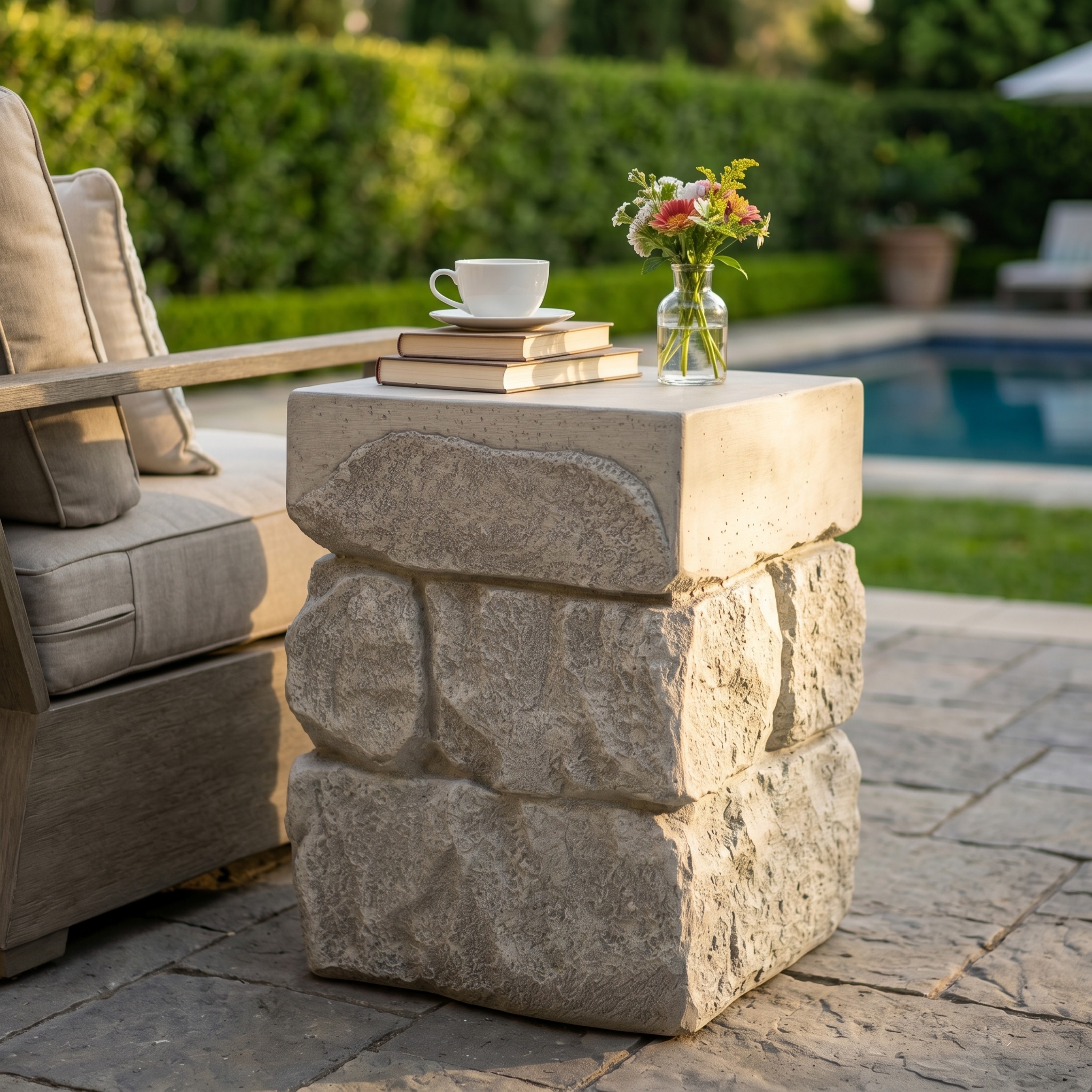 Roomfitters Faux Stacked Stone Outdoor Square Side Table PreAssembled ...
