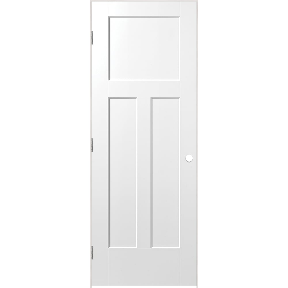 Masonite 1164050 30-in x 80-in Primed White Hollow core 3-panel craftsman Right hand Smooth Primed Molded composite Flat Jamb Single Prehung Interior Door