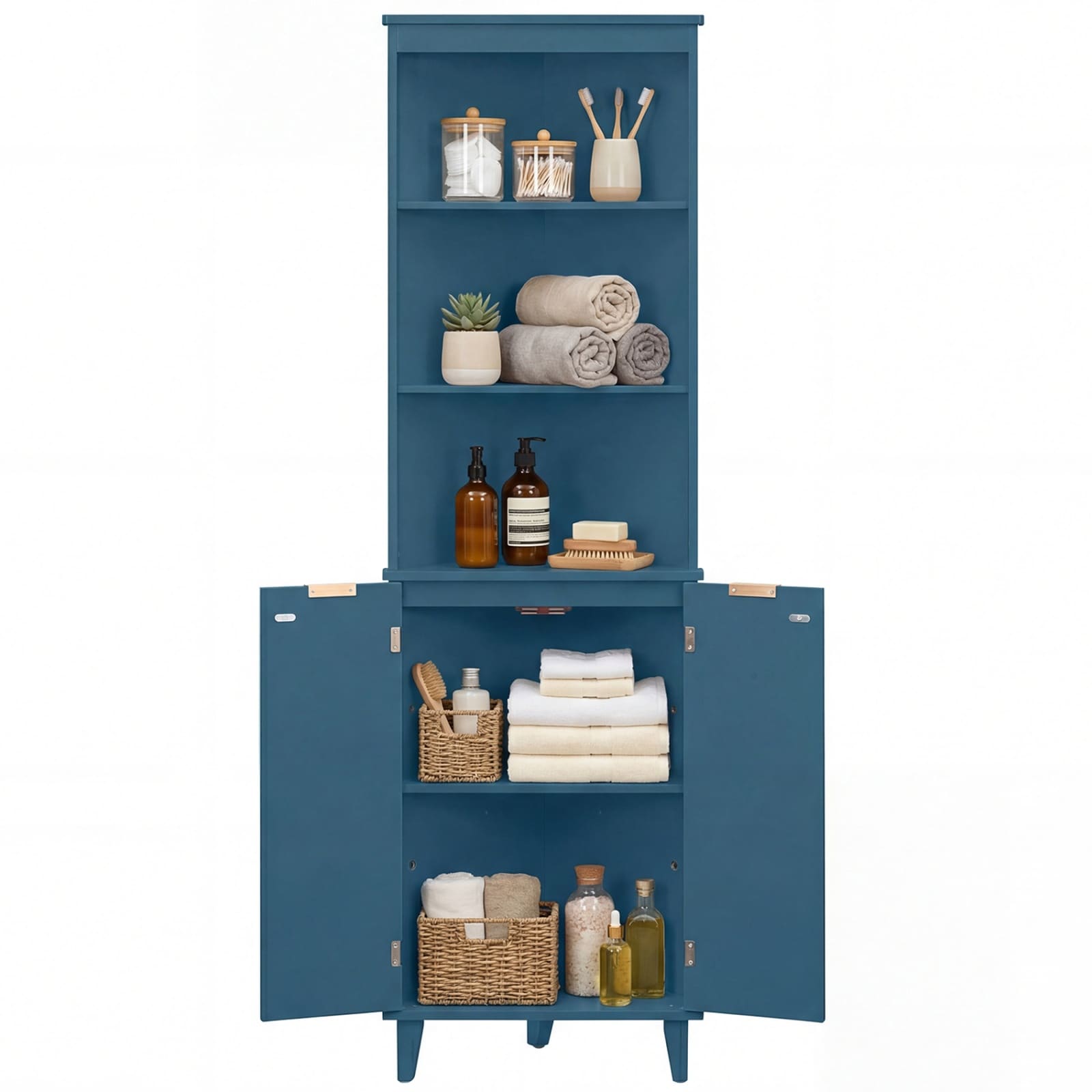 SUGIFT 68-in Tall Bathroom Floor Storage Cabinet with Fluted Doors 20.5-in x 12.5-in x 68-in - Engineered Wood - Blue #ZMLW014SUGHY2143