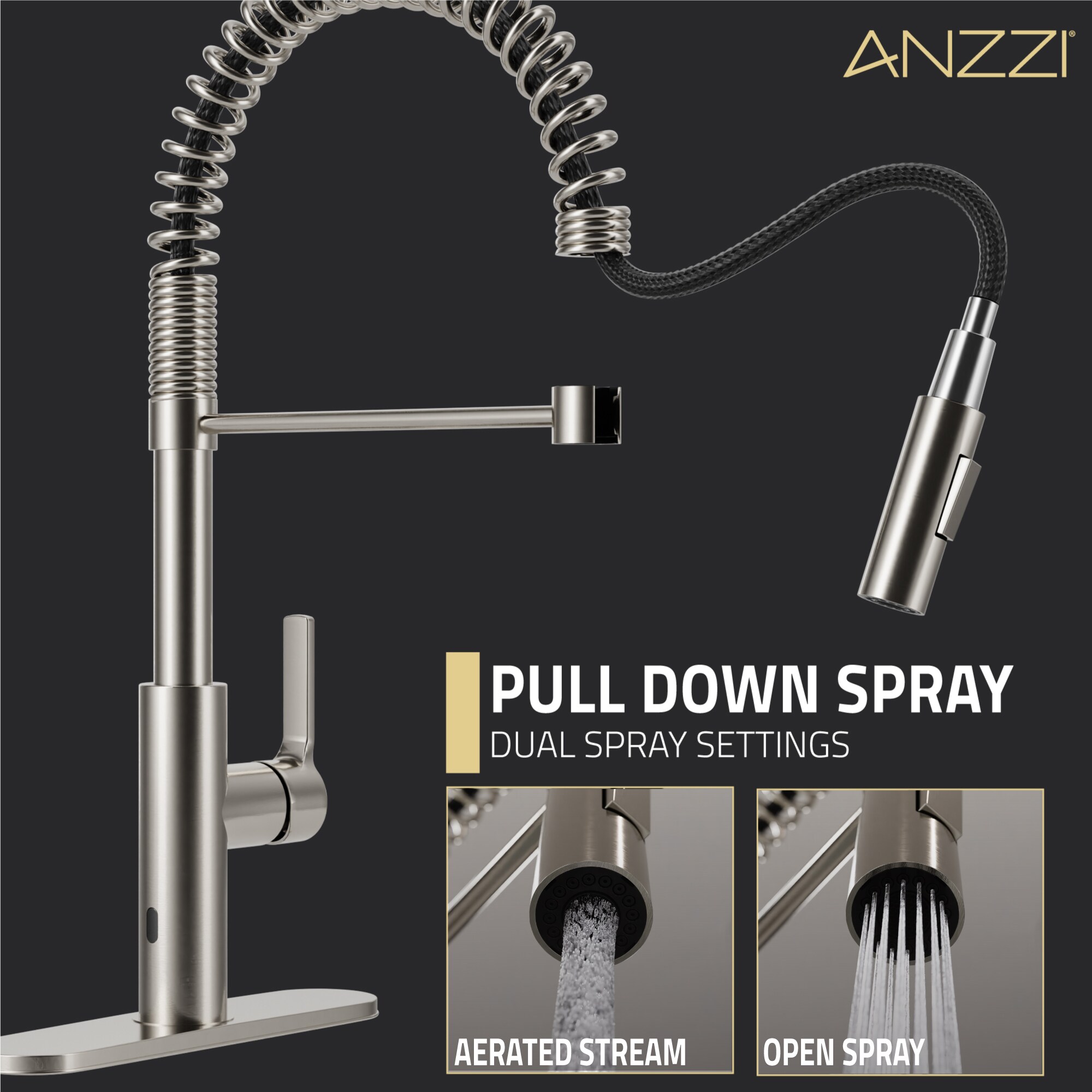 Brushed Nickel Touchless Pull-Down Kitchen Faucet with Motion Sensor