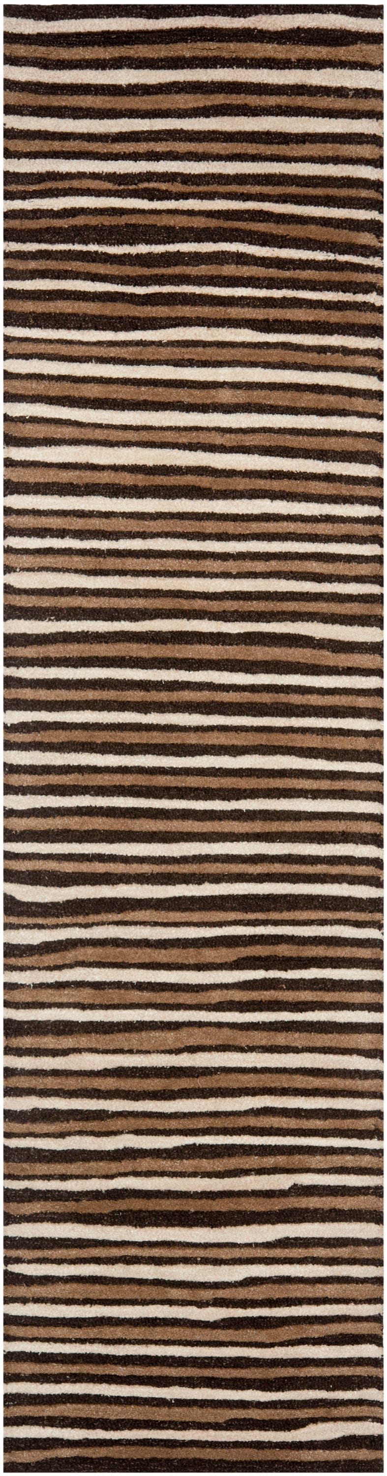 Martha Stewart MSR3619B-210 Hand Drawn Stripe 2 x 10 (ft) Tufted Synthetic Tilled Soil Brown Rectangular Indoor Stripe Farmhouse/Cottage Runner rug