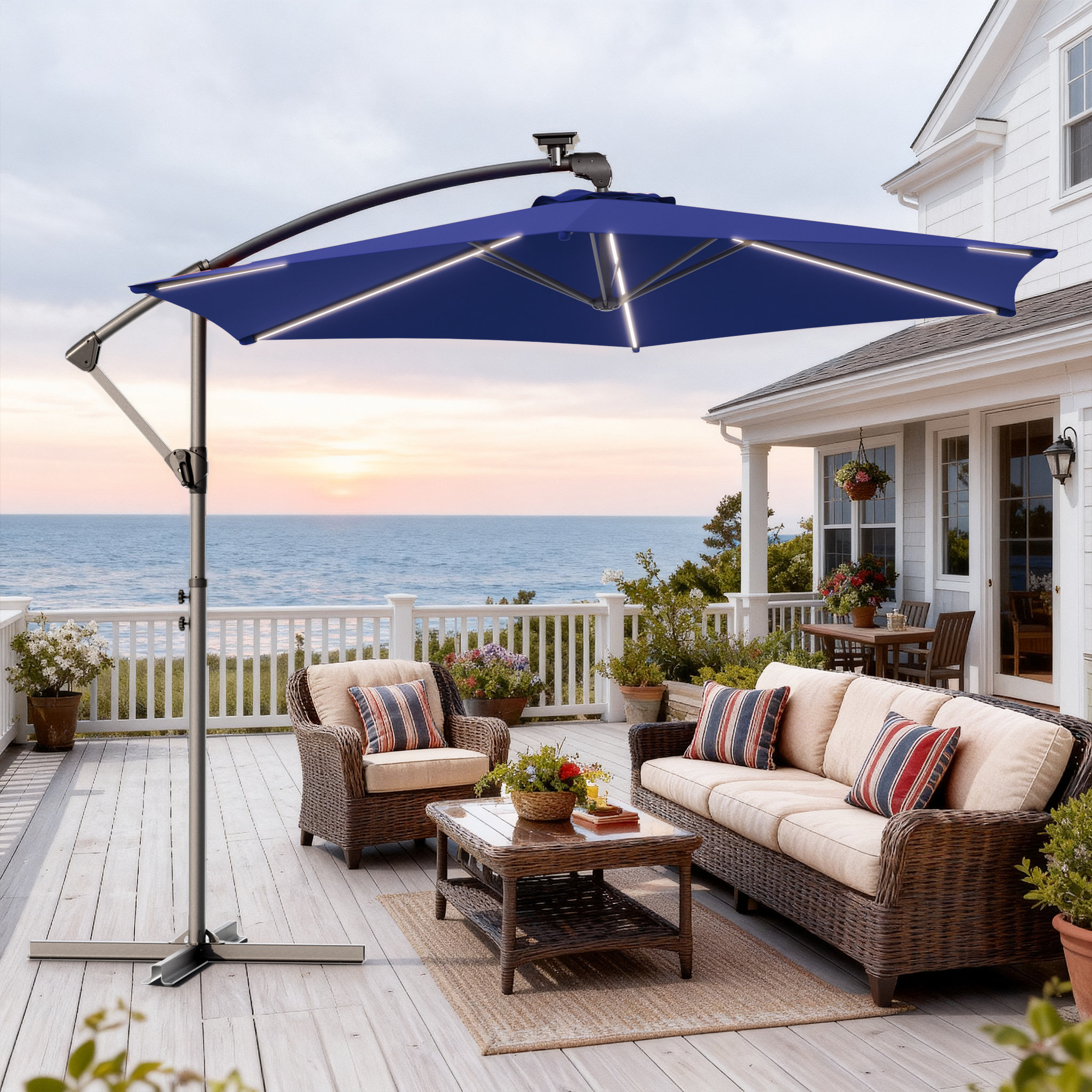 Sonkuki 10-ft Aluminum Red No-tilt Cantilever Patio Umbrella SD