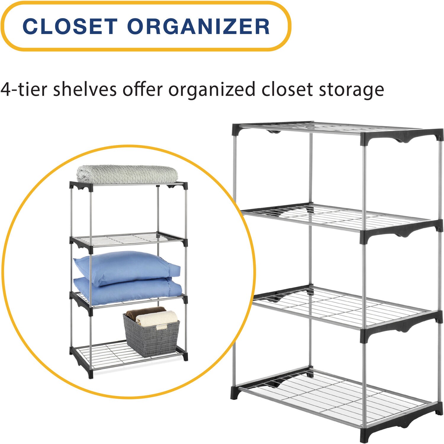 Whitmor 4-Tier Black and Silver Metal Shelf Tower