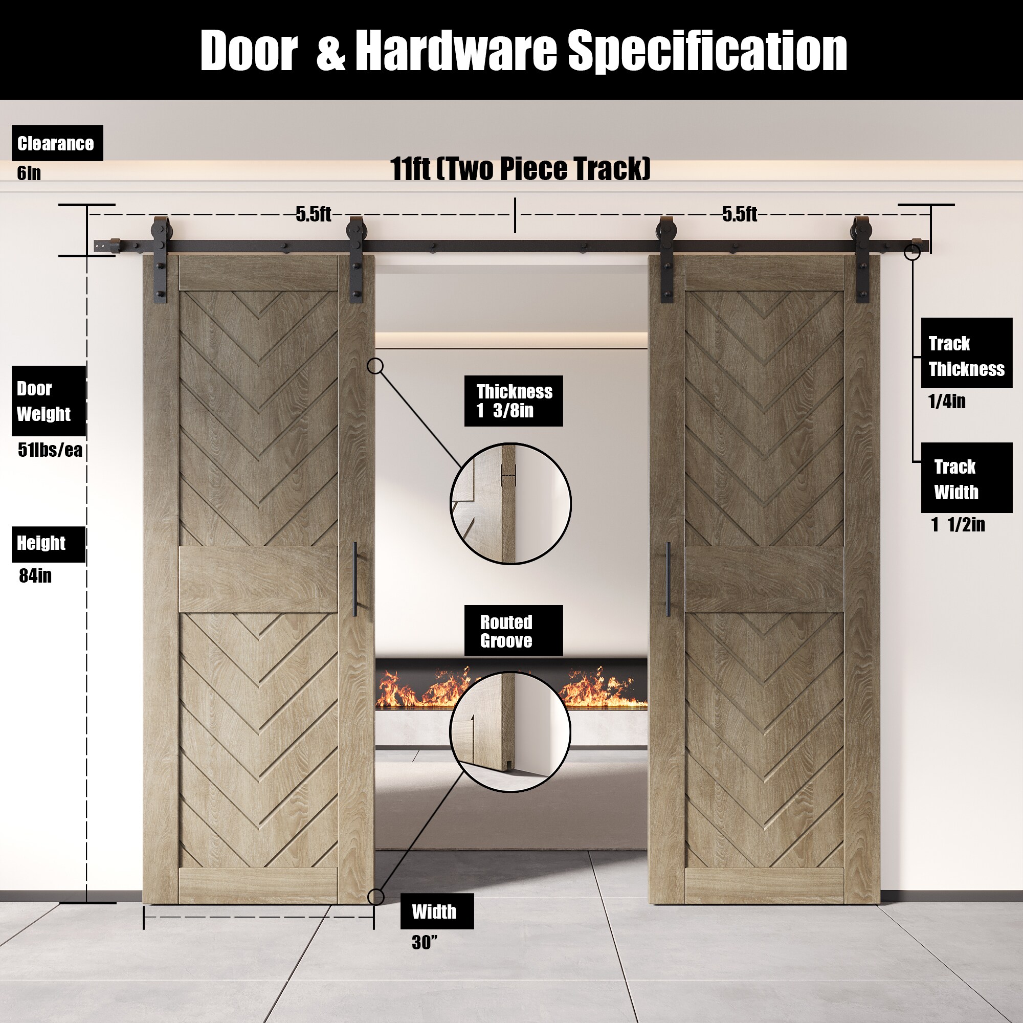HOMACER YT2H132C-JT3-3084-GR Barn-Doors - View #2