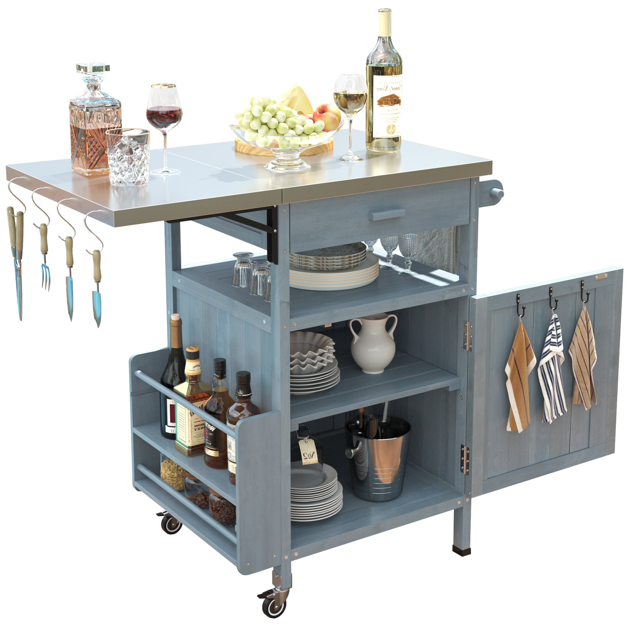 Siavonce Grey Wood Folding Grill cart