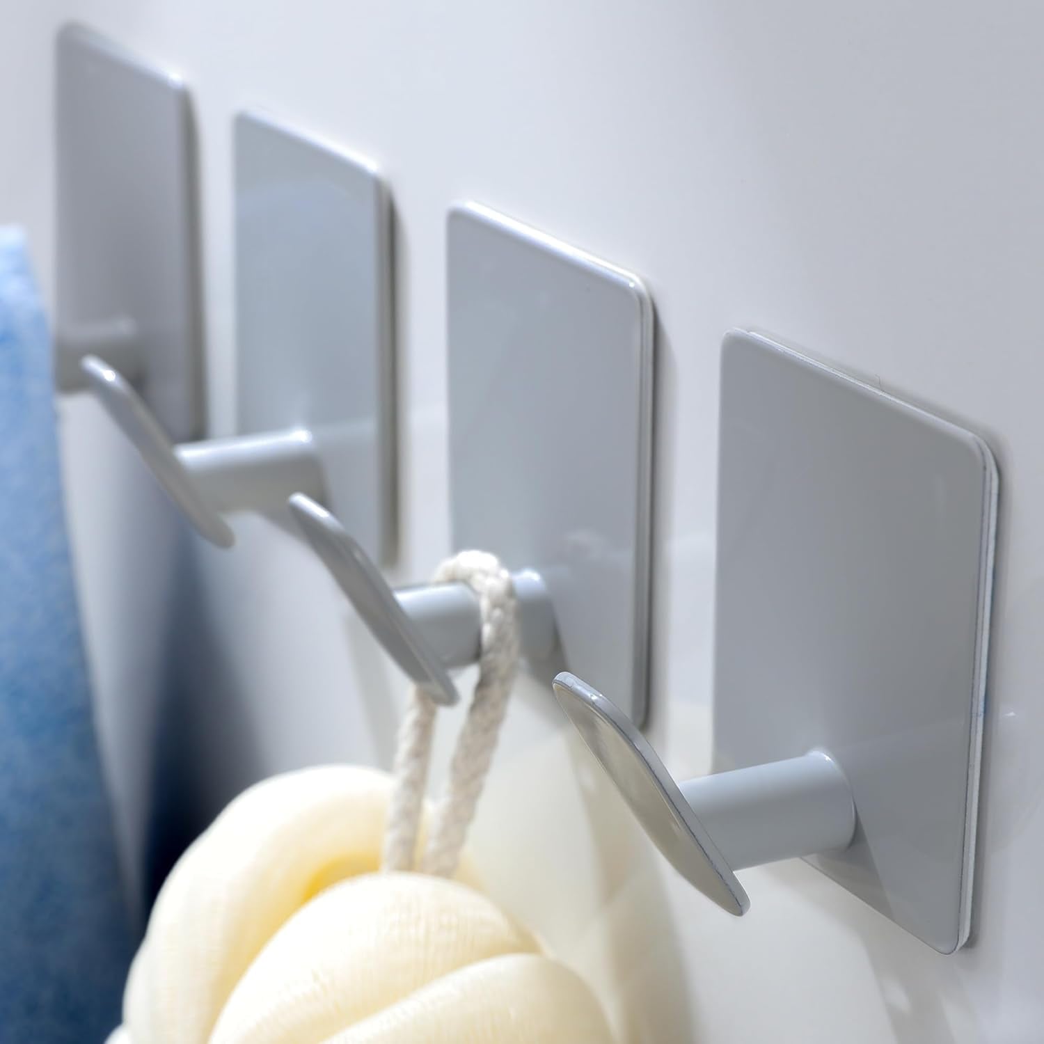Deliton 4 Packs Adhesive Colorful Hanging Hooks Gray Cute Kids Hooks Bathroom Towel Hooks Stick on Hooks for Hanging