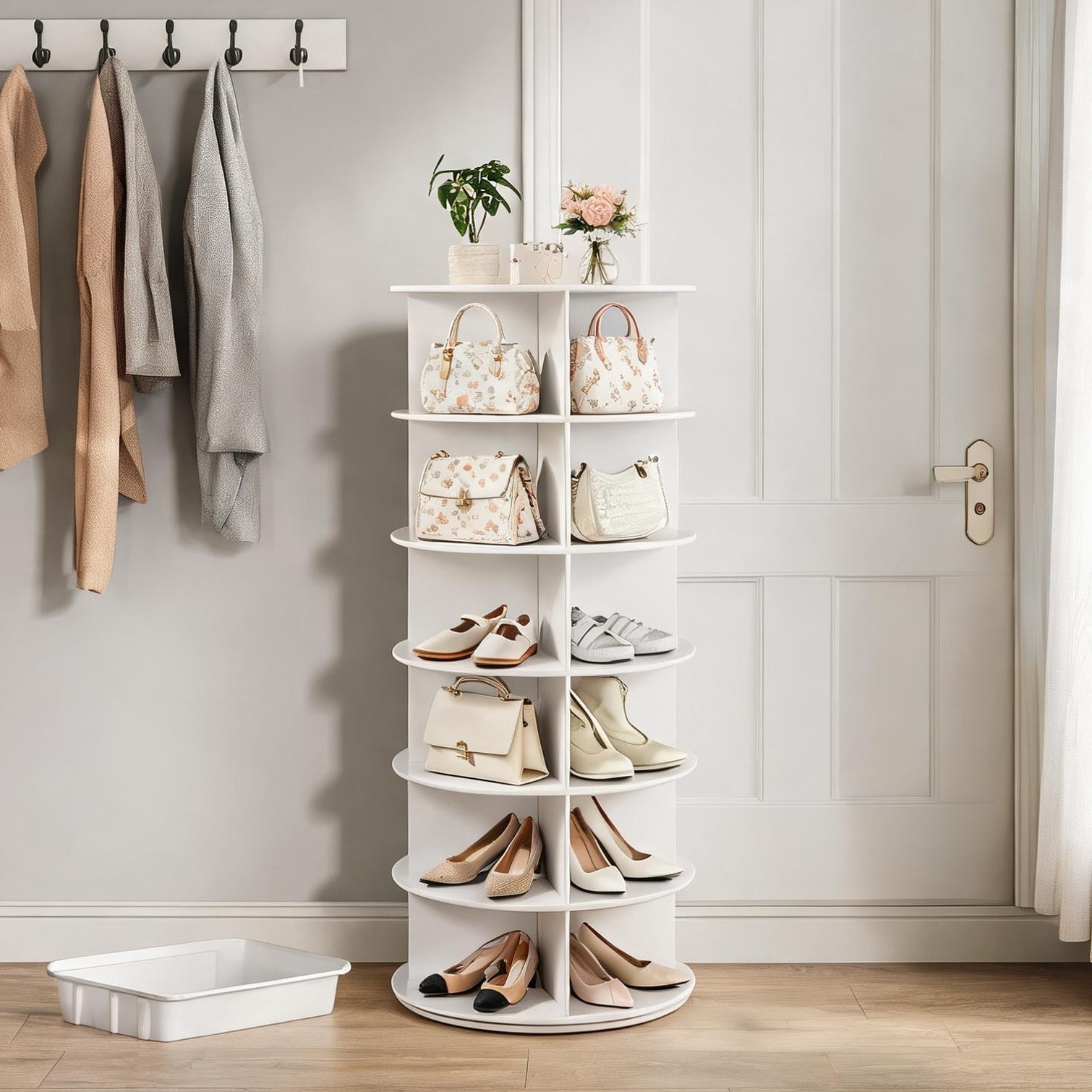 BBabe 7-Tier Rotating Shoe Rack Cabinet 28-Pair Capacity Freestanding Storage Tower