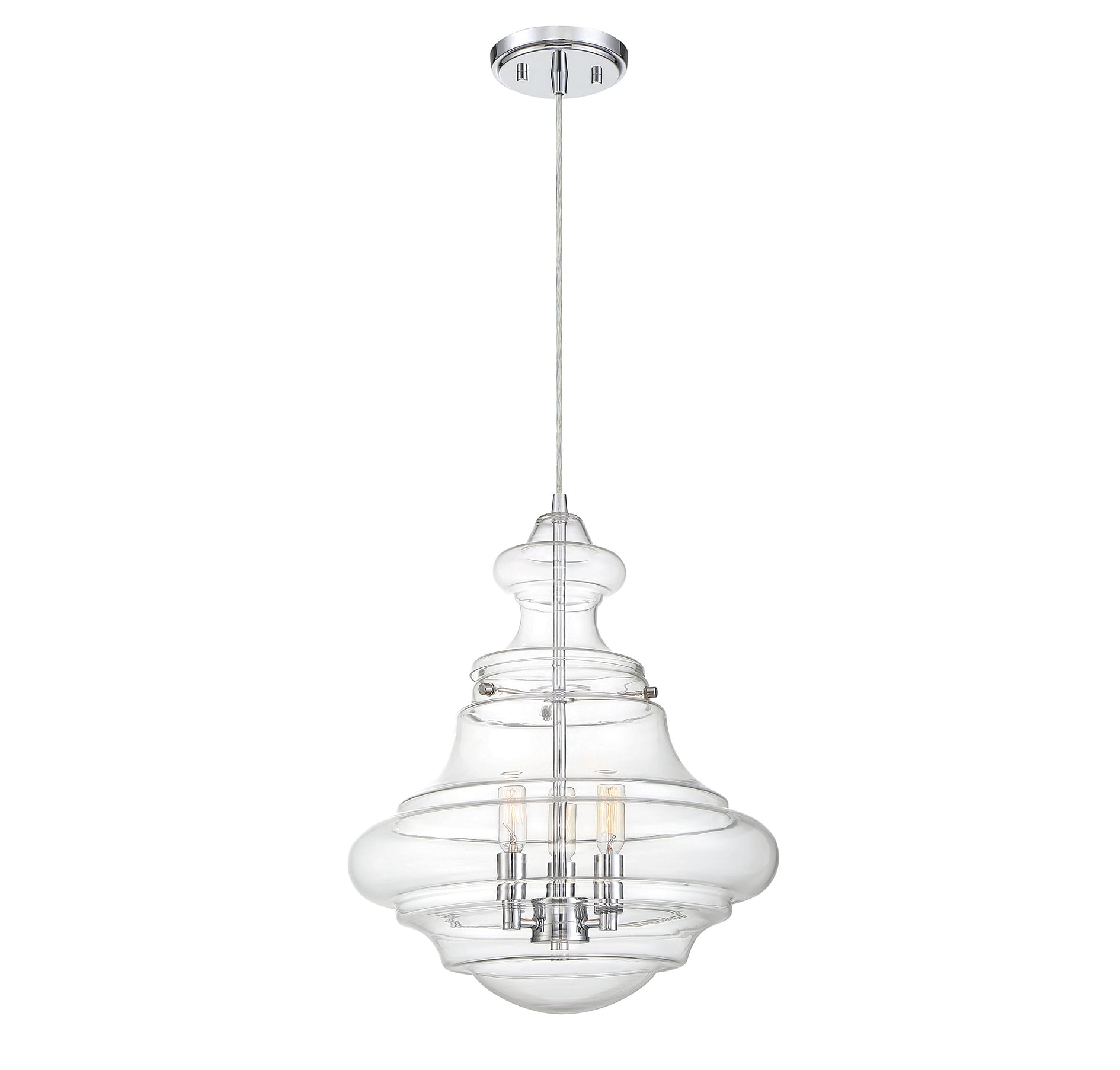 Meridian Lite Trends M70058CH Meridian 3 -Light Chrome Industrial Clear glass Schoolhouse Medium Hanging Pendant light
