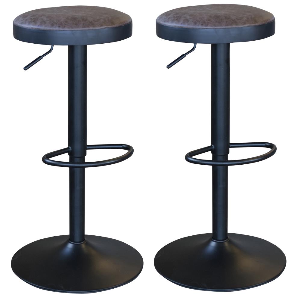 Adjustable Brown Faux Leather and Metal Swivel Bar Stools