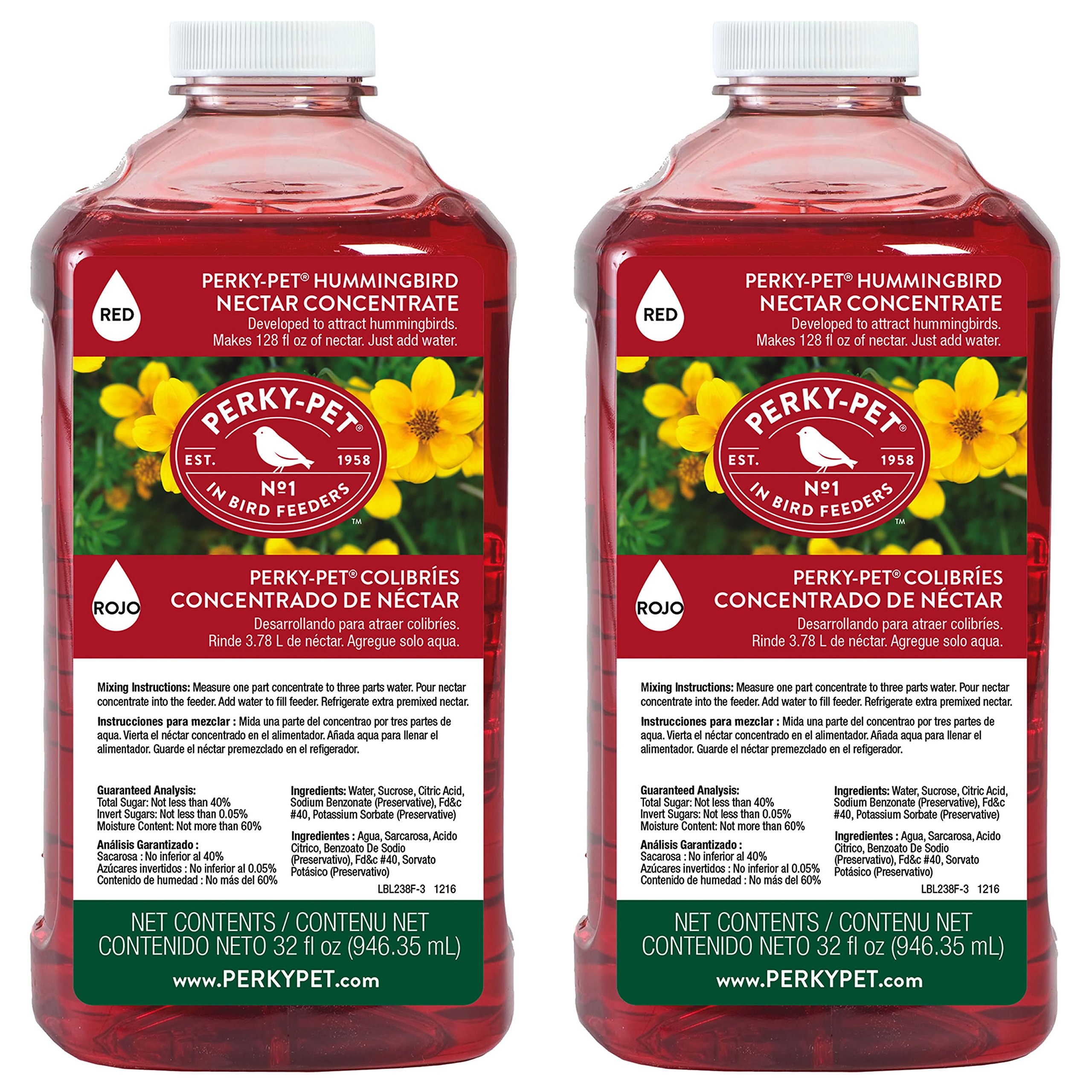 Perky-Pet - 238 32 fl oz ed Hummigbird Nectar ocetrate - 2 Pack for Attractig Hummigbirds