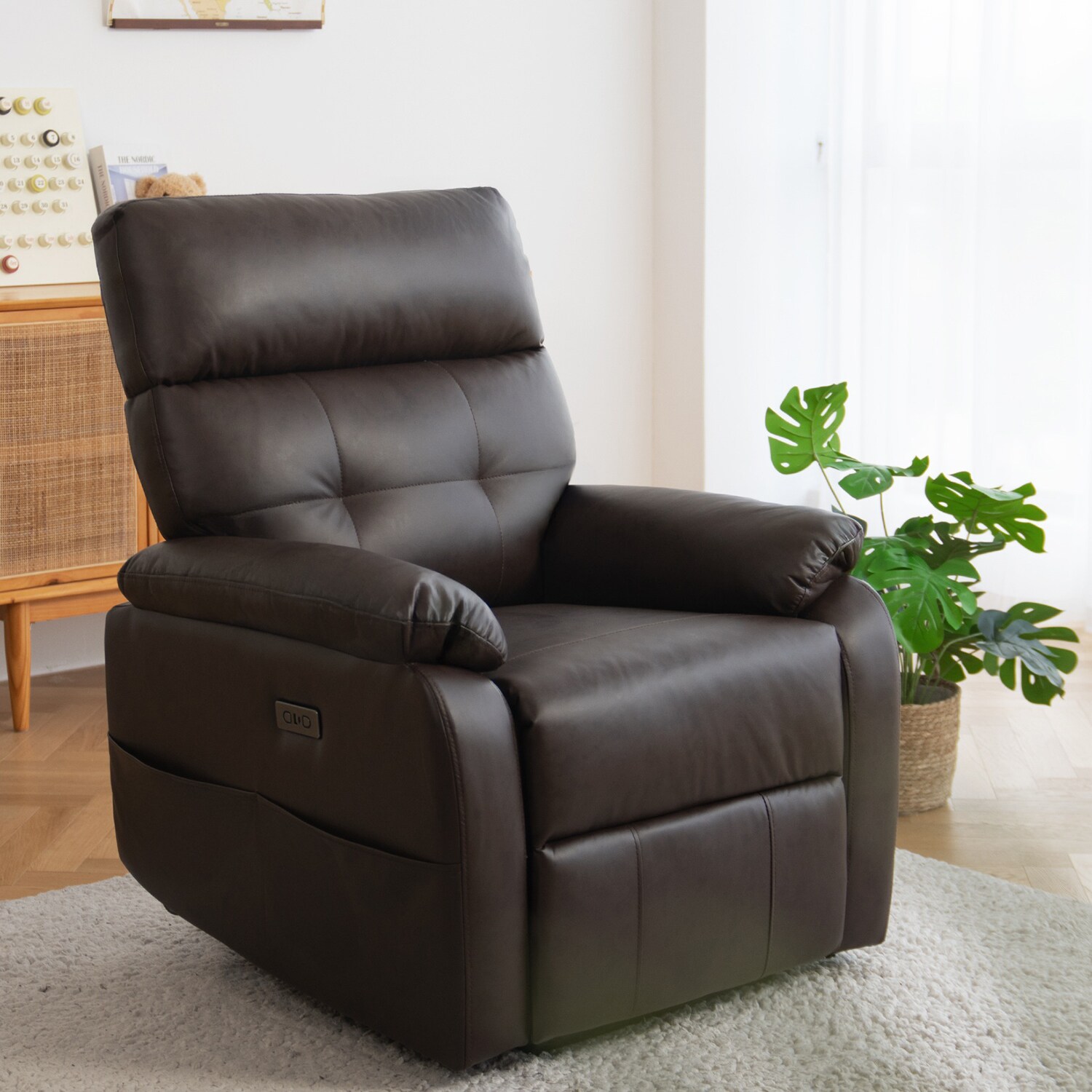 GZMR GM-W1038 440LB Max Oversized Zero Gravity Power Recliner Chair Dark Brown Faux leather Upholstered Powered Reclining Zero Gravity Recliner