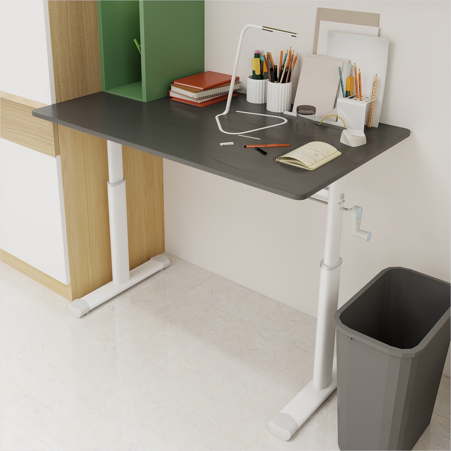SunJet Iron and Wood Adjustable Study Desk for Home Office in Neutral ...