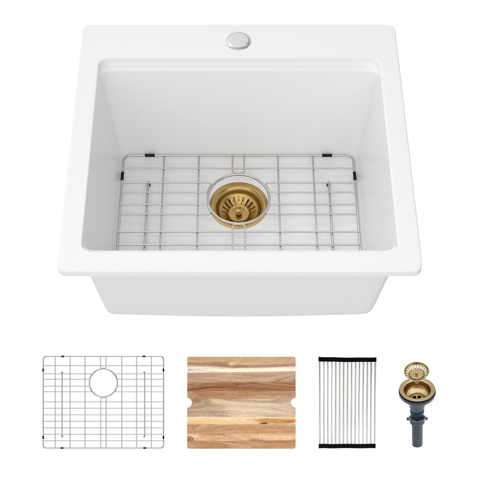 Lordear Drop-in 21-in x 20-in Quartz Single bowl Workstation Kitchen Sink #LD-SYS21TWS