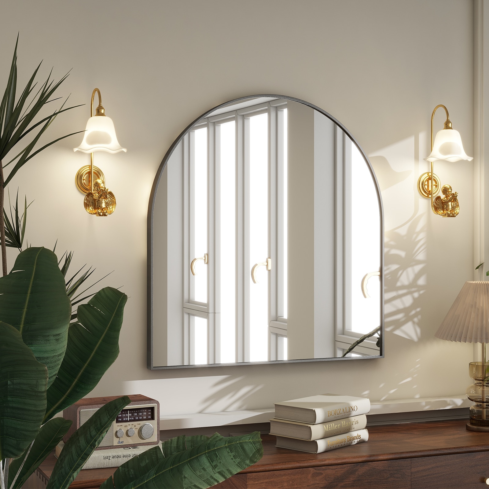 BEAUTYPEAK LS-GZ3234-B 32-Inches W x 34.0-Inches H Arch Black Framed Wall Mirror