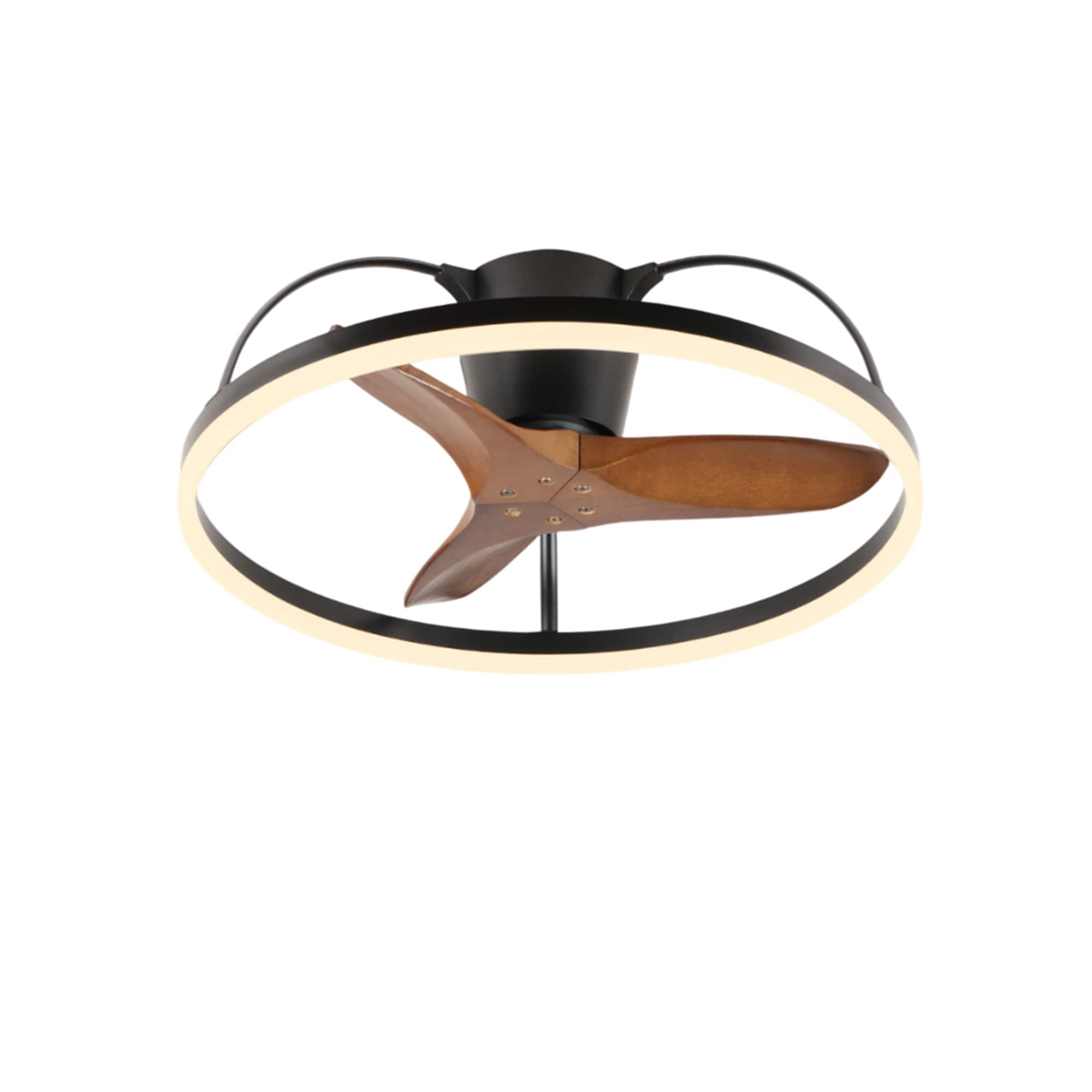 SINOFURN SYD470005BN 24-in Color-Changing Integrated LED Flush Mount Black + Brown with Wood Blades Fandelier Ceiling Fan With Light 3 -Blade )