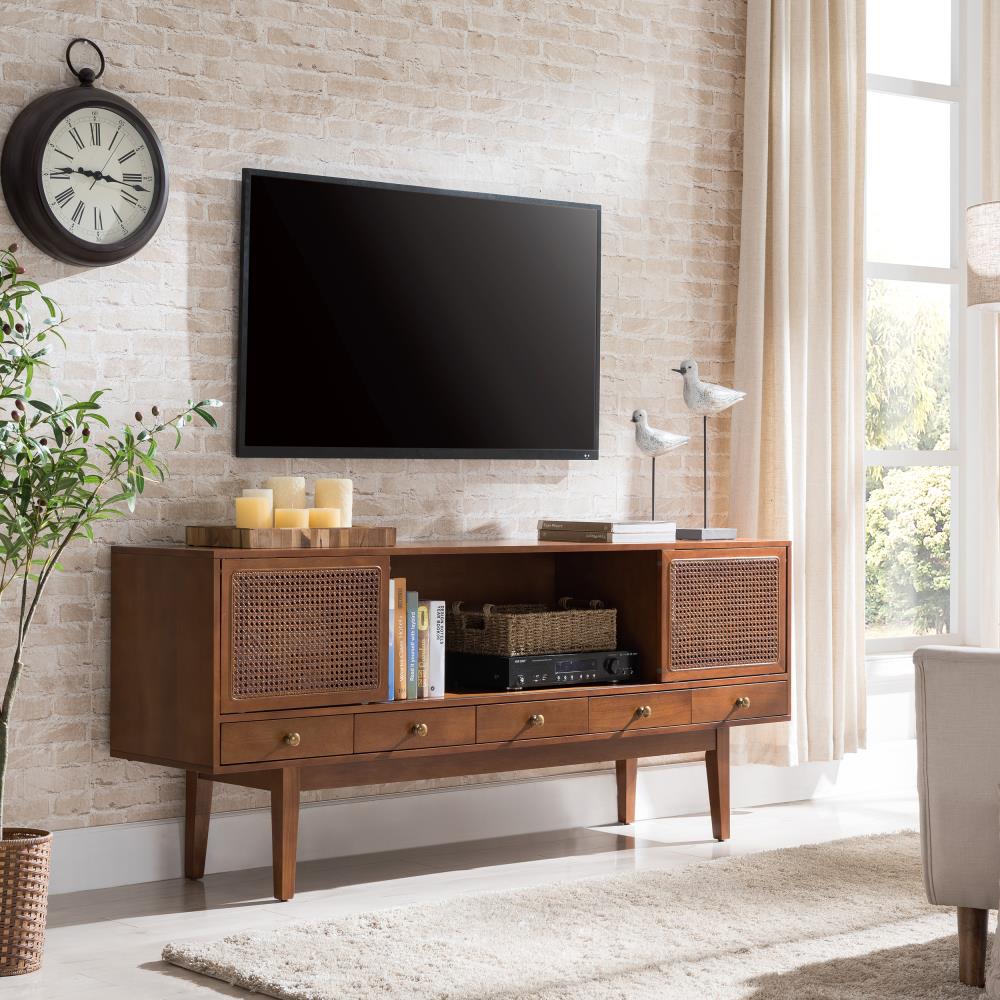 Simms 76.5" Dark Tobacco Midcentury Modern Media Console with Cane Doors